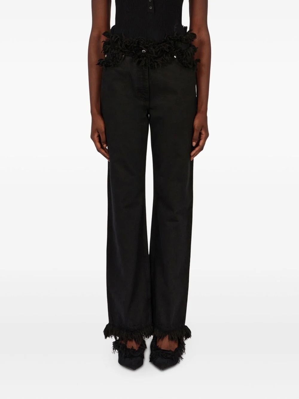 Salvatore Ferragamo o1s1rm0526 Fringed Straight-Leg Jeans in Black Size 32" / US 10 / IT 46 - 3 Thumbnail