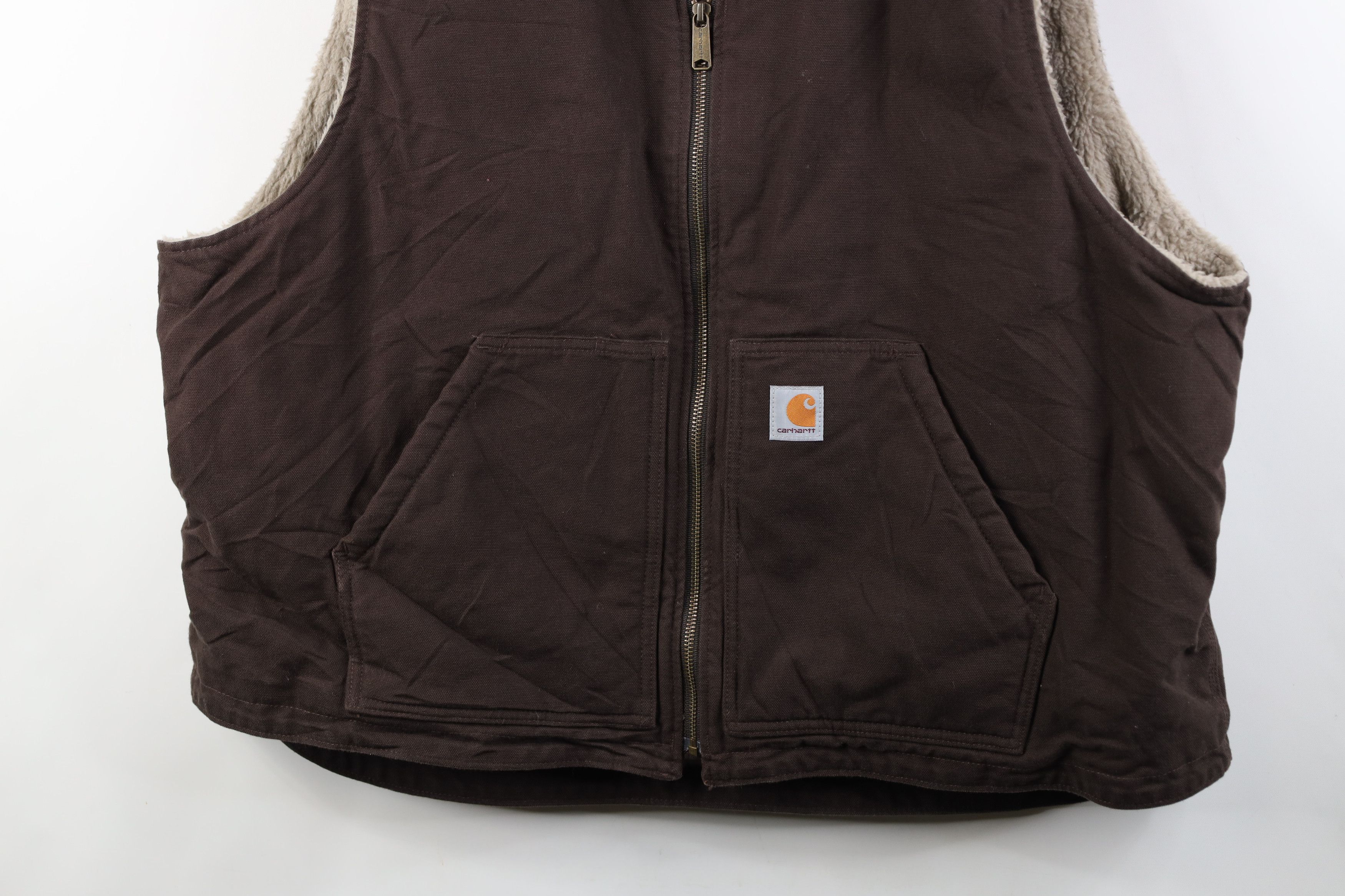 Carhartt Vintage Y2K Carhartt Fleece Lined Canvas Vest Jacket Brown Size US XXL / EU 58 / 5 - 3 Thumbnail