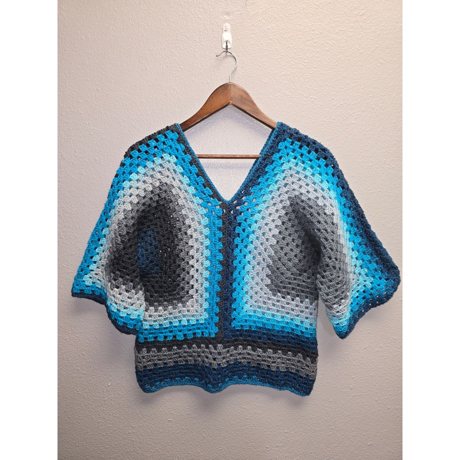 Other Crochet Top Jumper Blue Multicolor Crochet Beach Coverup Size M / US 6-8 / IT 42-44 - 1 Thumbnail