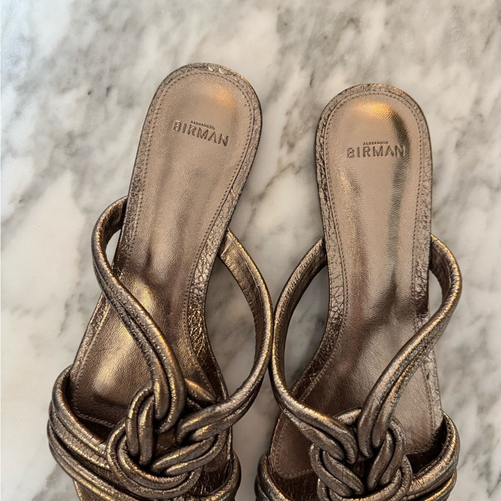 Alexandre Birman Alexandre Birman Gold Vicky Metalic Sandals Size US 7 / IT 37 - 4 Thumbnail