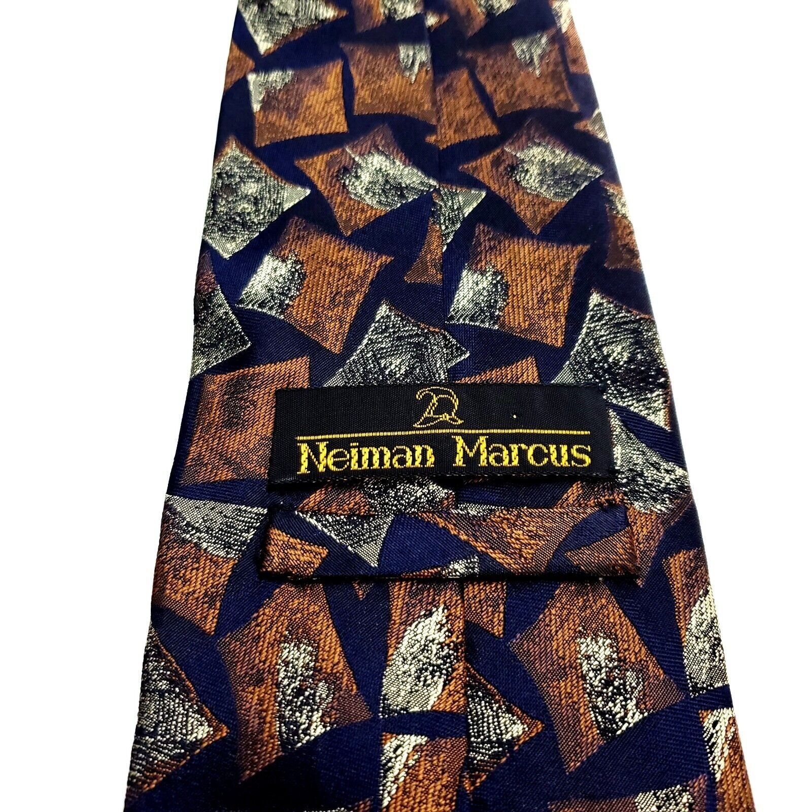Neiman Marcus Vintage Neiman Marcus Silk Tie Woven Blue Brown Abstract Size ONE SIZE - 3 Thumbnail