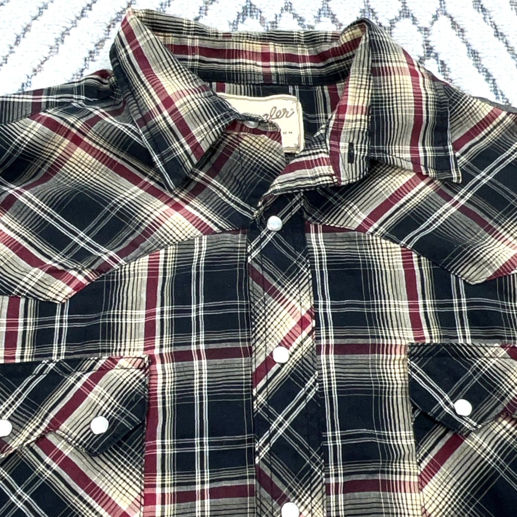 Wrangler VINTAGE Wrangler Western Shirt Men XL Black Tan Plaid Pearl Snap Cowboy Yoke Rodeo Size US XL / EU 56 / 4 - 2 Thumbnail