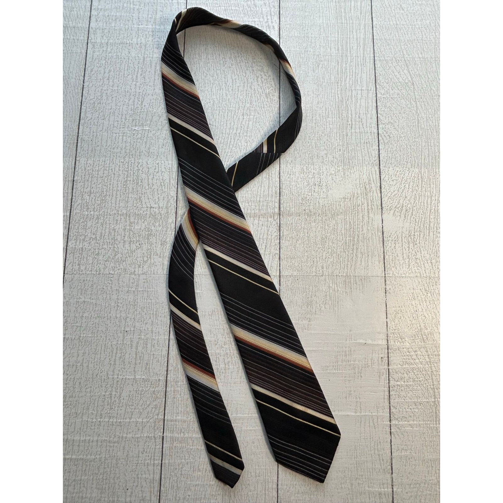 Other Arc de Triomphe Textured Tie Black Bronze Cream Gold Stripe Size ONE SIZE - 2 Thumbnail