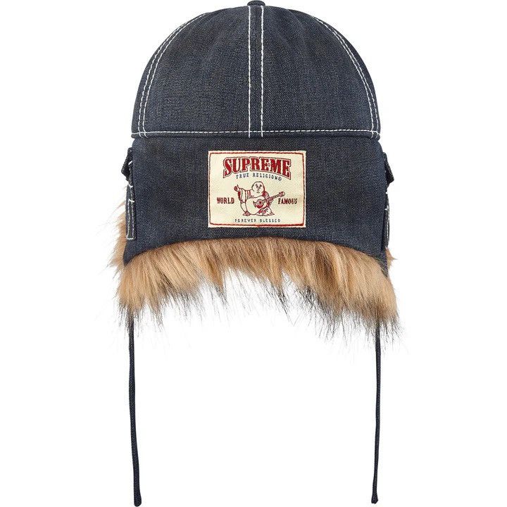 Supreme × True Religion Supreme True Religion Indigo Earflap Fur 5 Panel Hat FW25 Size ONE SIZE - 3 Thumbnail