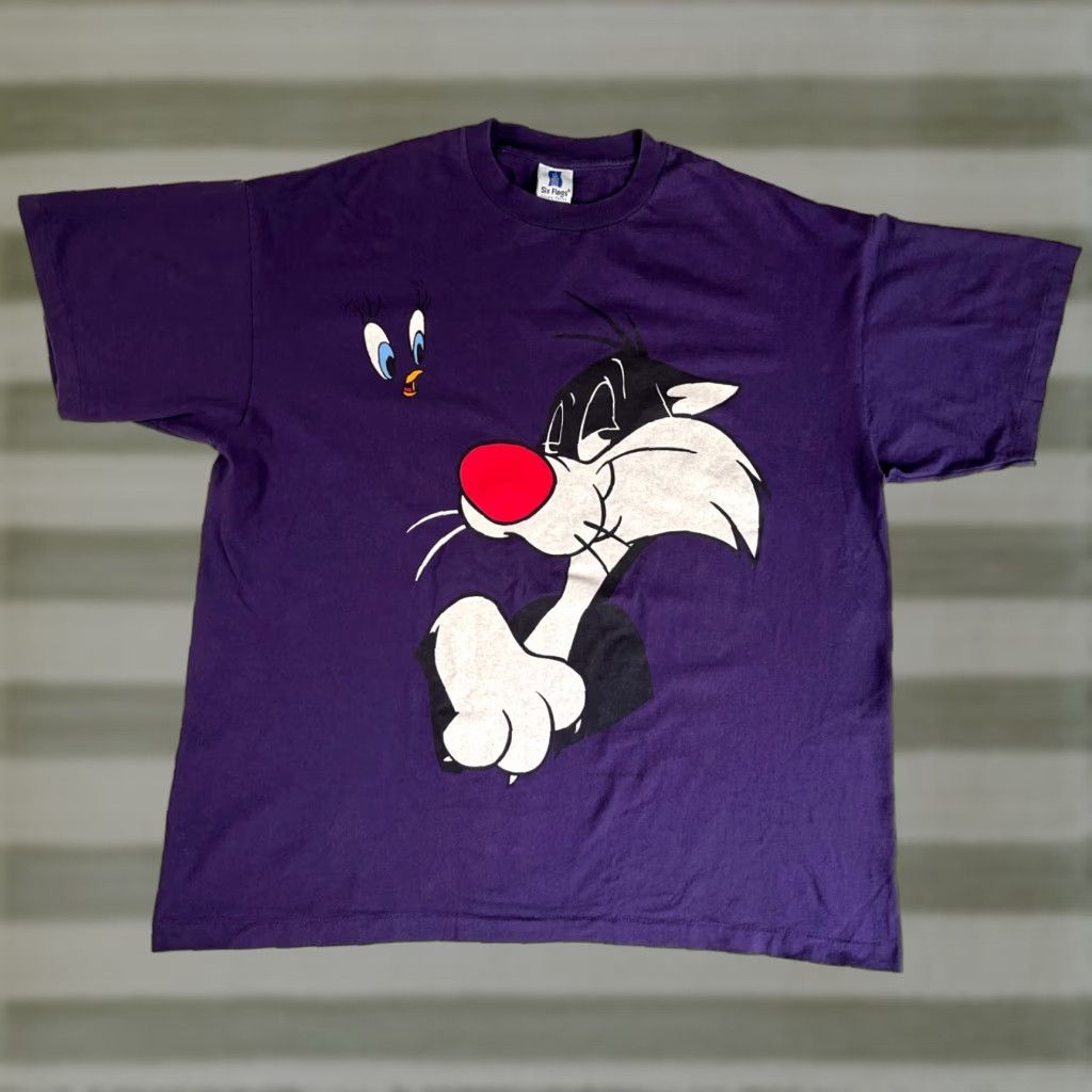 Vintage VINTAGE Six Flags Warner Bros Sylvester & Tweety T-Shirt Unisex Adults 2XL Purple 90s Shirt Size US XXL / EU 58 / 5 - 1 Thumbnail