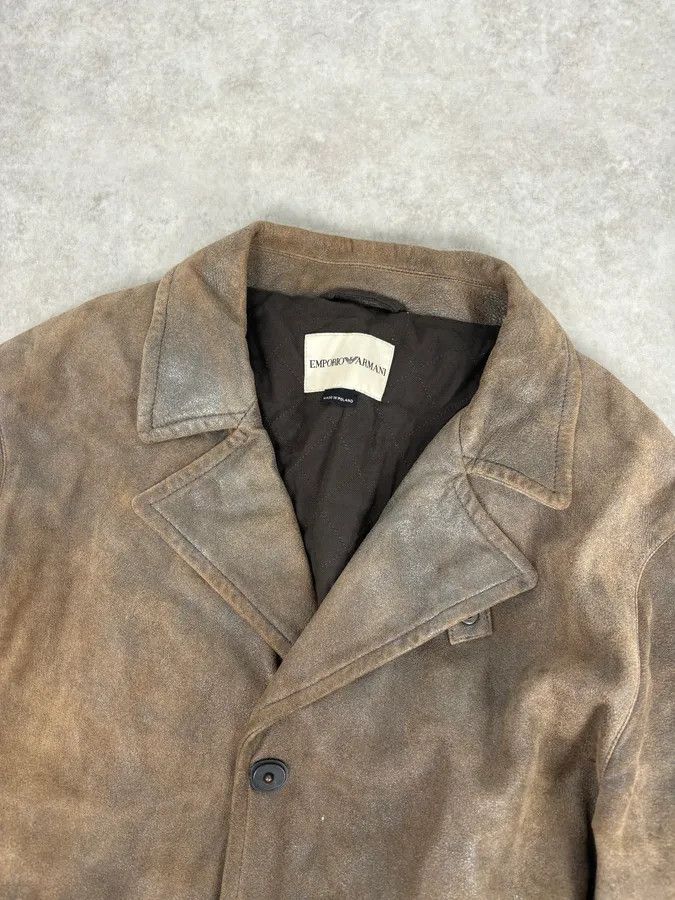 Emporio Armani AW2003 Emporio Armani Brown Eroded Leather Belted Trench Coat Size S / US 4 / IT 40 - 2 Thumbnail