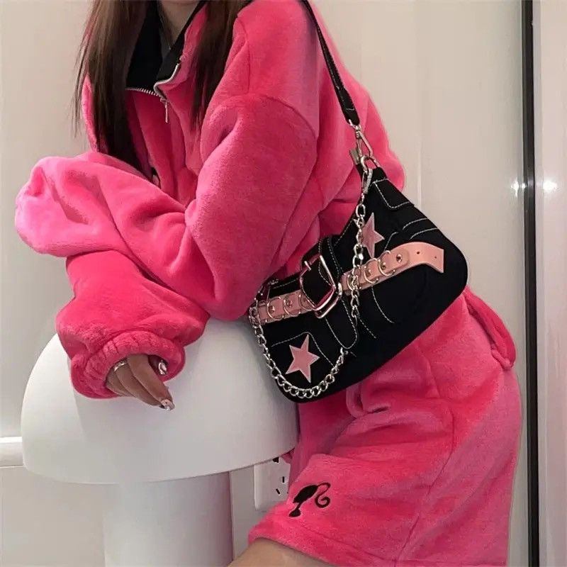 Harajuku Pink Star Metal Chain Women y2k