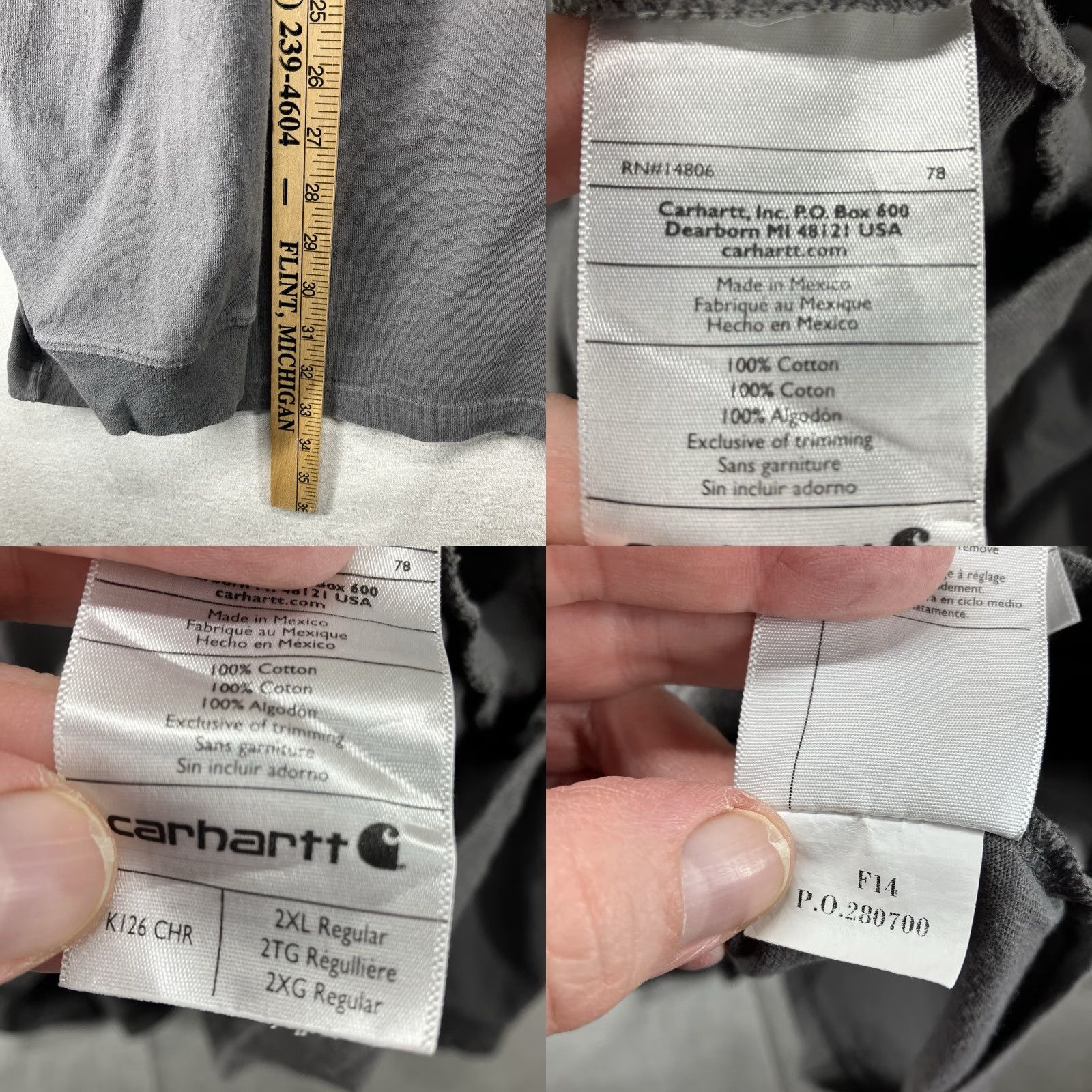 Carhartt Carhartt Mens Gray 2XL Long Sleeve T-Shirt Original Fit All Cotton Crew Neck Pockets Regular Size US XXL / EU 58 / 5 - 8 Thumbnail