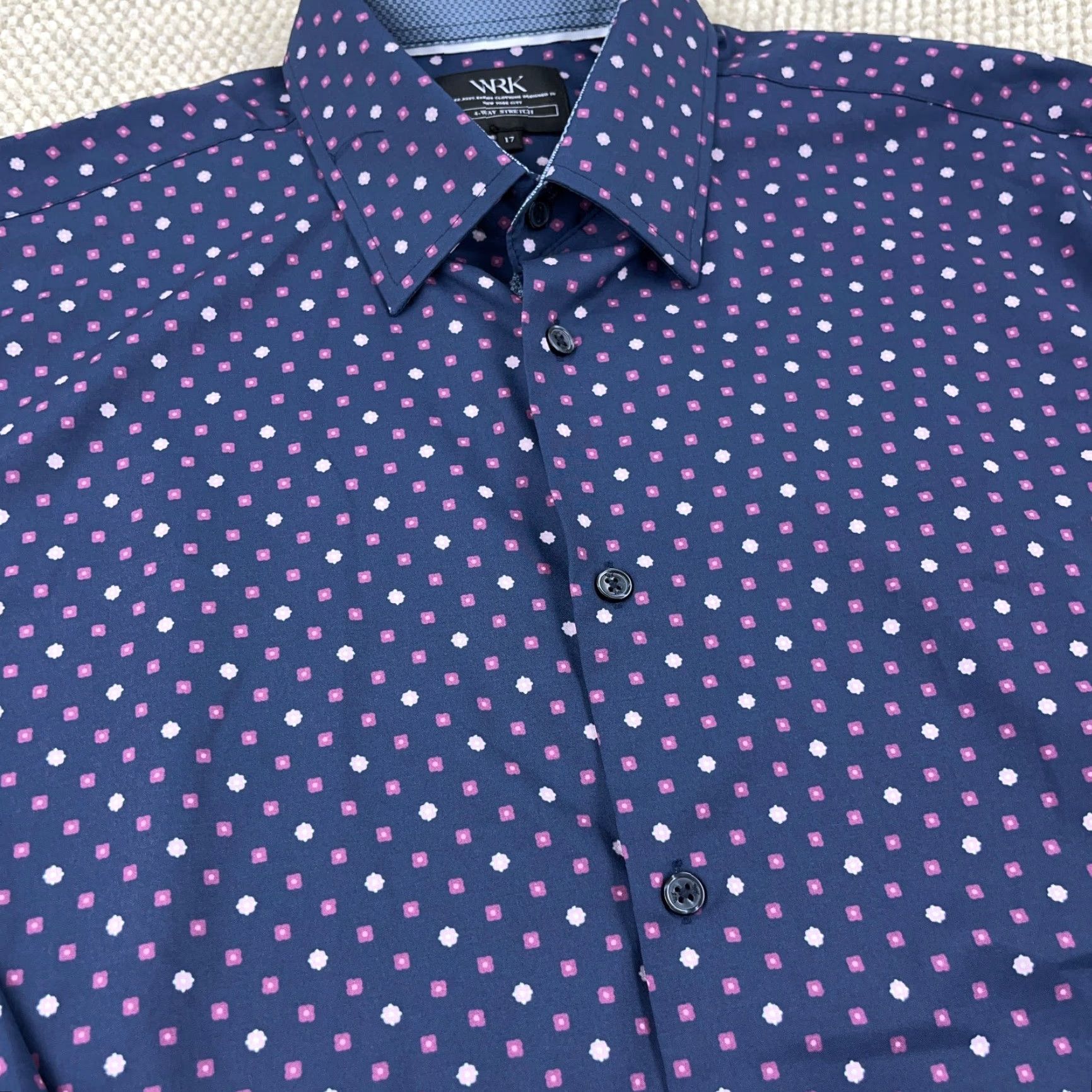 Vintage WRK Shirt Men XL Blue Pink Button Up Spotted Performance Flip Cuff Rest Karma Size US XL / EU 56 / 4 - 3 Thumbnail