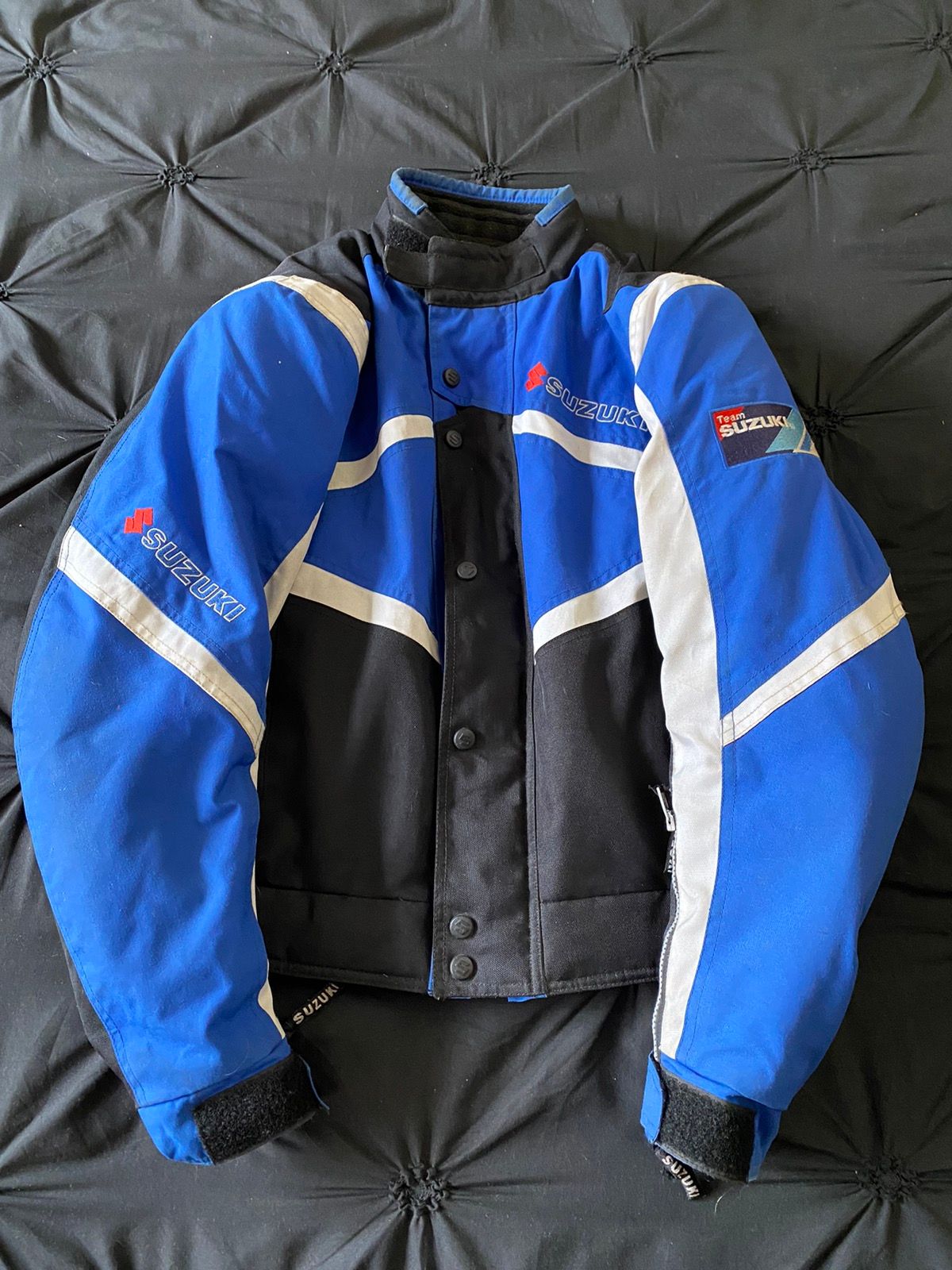 Pre-owned Racing X Vintage Crazy Vintage Racing Suzuki Moto Zip Retro Biker Jacket In Blue