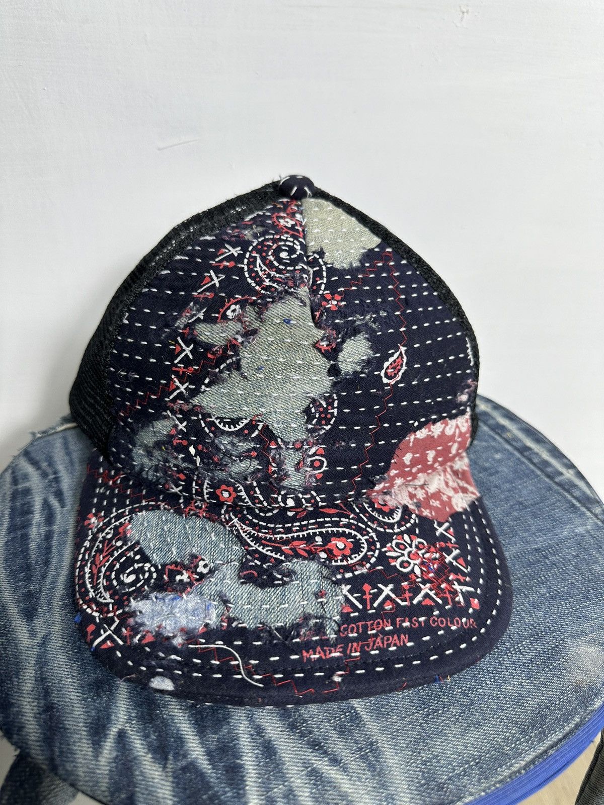 Handmade Custom Made Distressed Paisley Patchwork Boro Trucker hats Size ONE SIZE - 2 Thumbnail