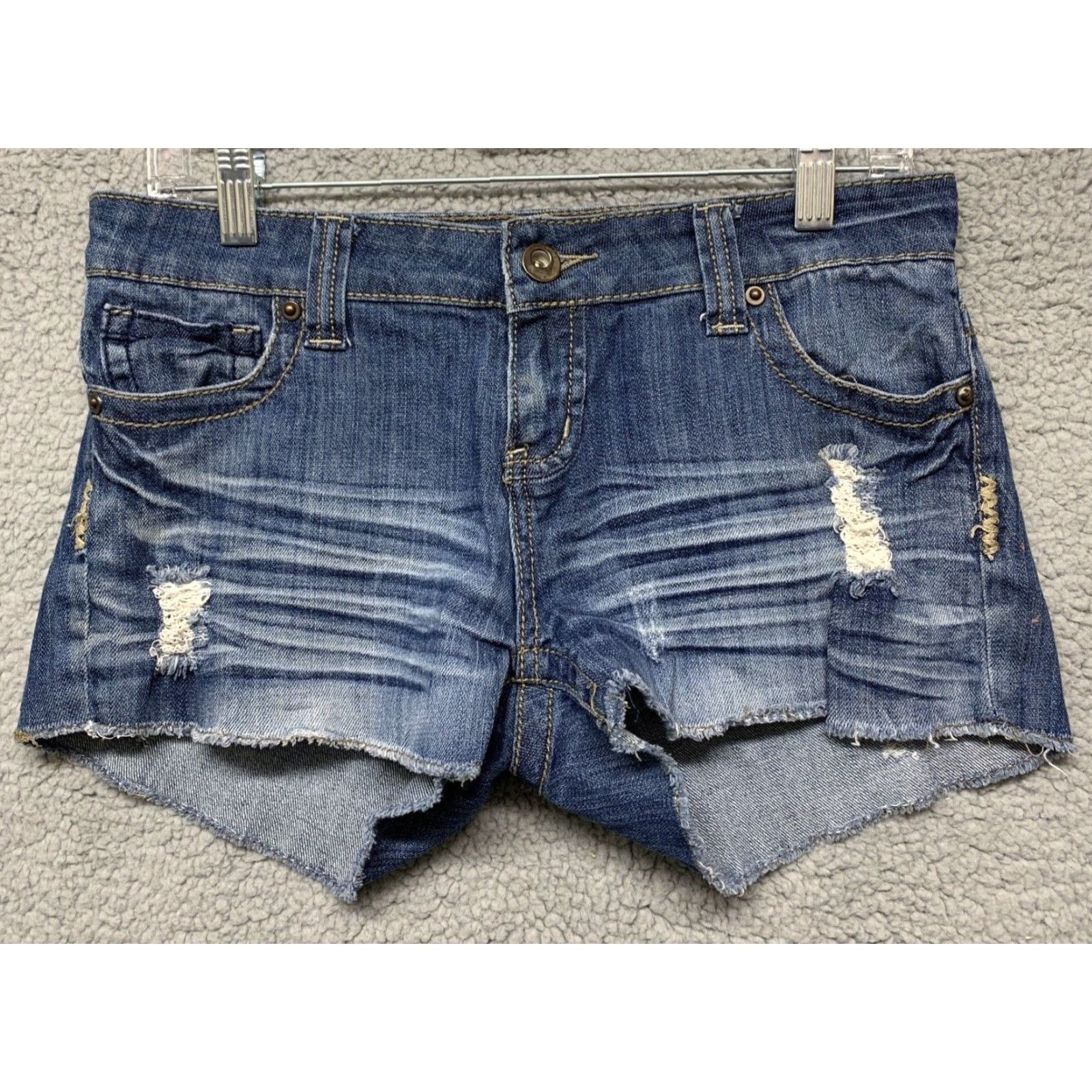Denime 1st Kiss Blue Denim Shorts Junior Misses Stretch 31" Waist 7" Low Rise XS Women Casual Summer Beach Volleyball Walking Size 26" / US 2 / IT 38 - 2 Thumbnail