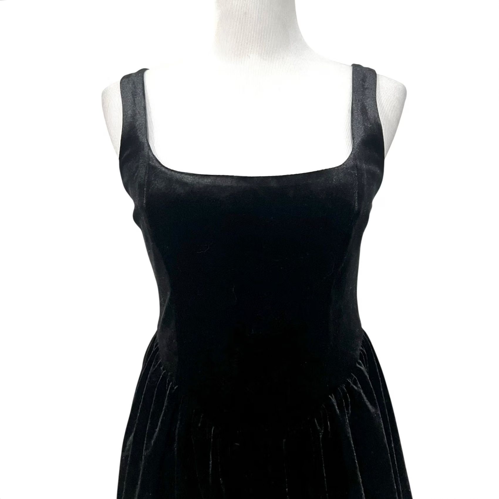 Vintage VINTAGE Miss Selfridge Velvet Mini Dress Black Corset Square Neck Party Dress Date Sz 4 Size S / US 4 / IT 40 - 4 Thumbnail