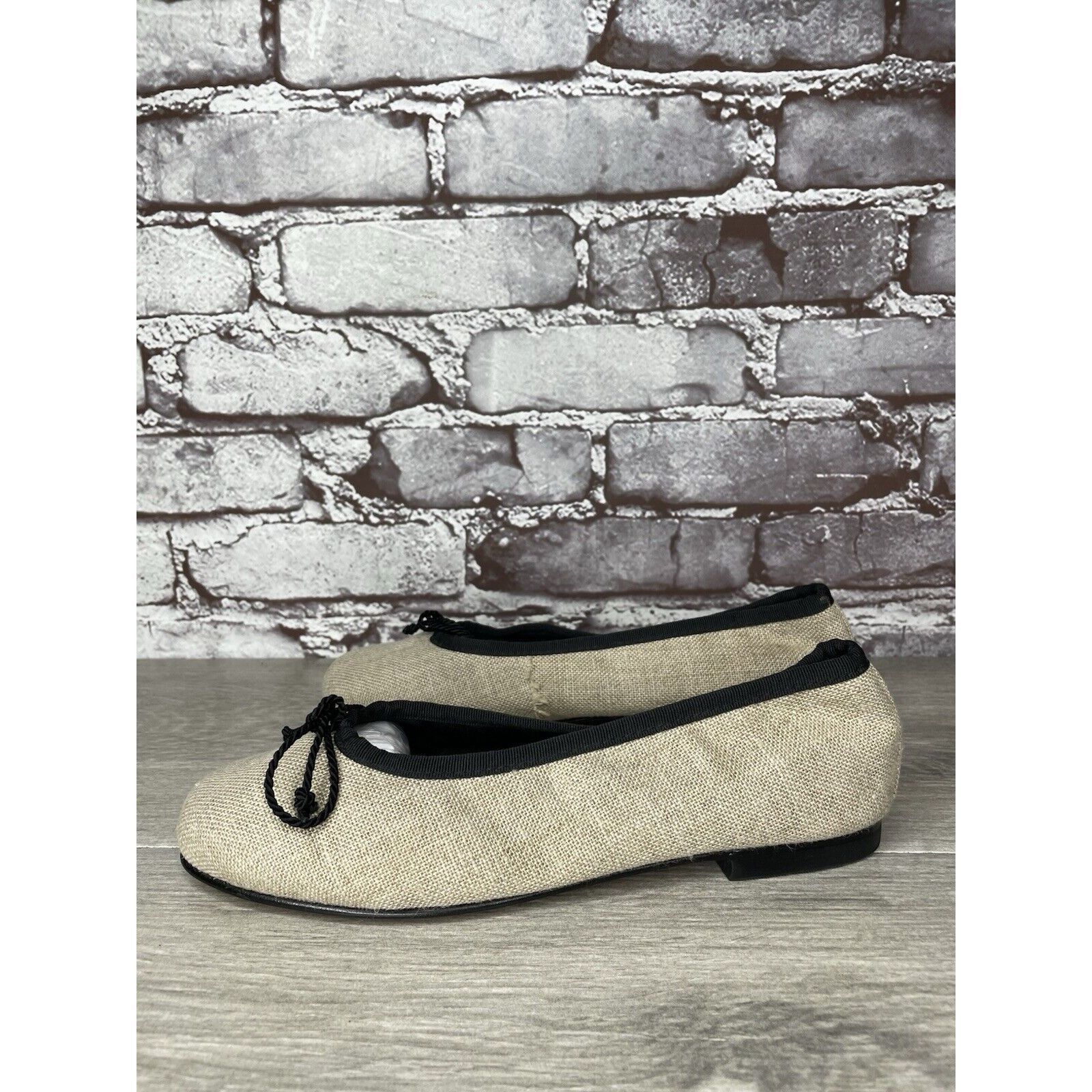 Other Kokua Tan Canvas Fabric Black Bow Casual Ballet Flats Shoes Size US 6.5 / IT 36.5 - 1 Thumbnail
