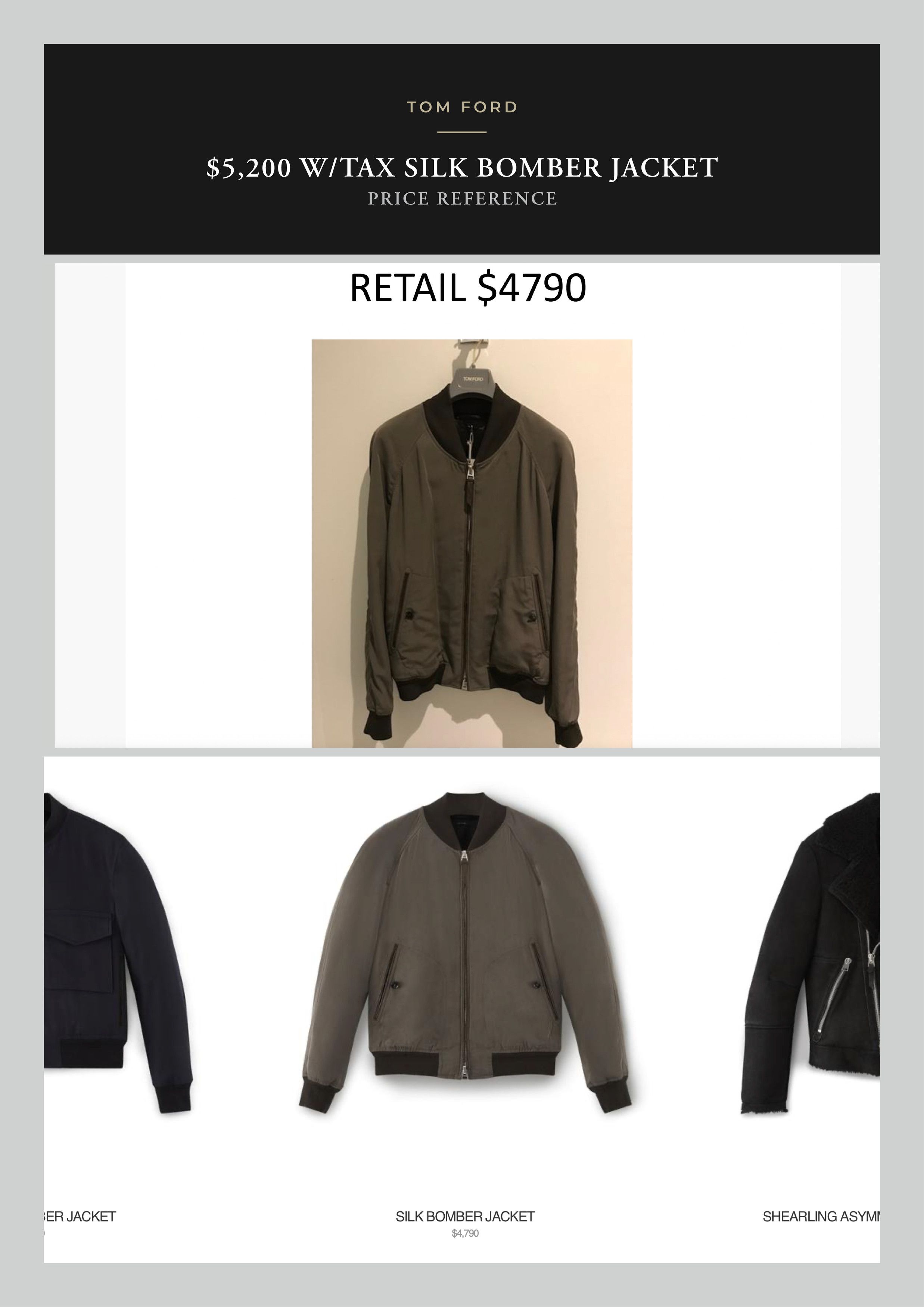 Tom Ford Effortless Cool, Rare $5,200 w/Tax 100% Silk Bomber Jacket Size US S / EU 44-46 / 1 - 9 Thumbnail