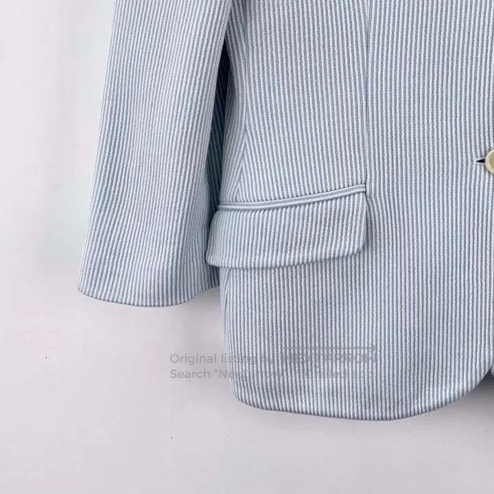 Loro Piana Loro Piana Light Blue Vertical Stripe Cotton Jacket. Size US L / EU 52-54 / 3 - 4 Thumbnail