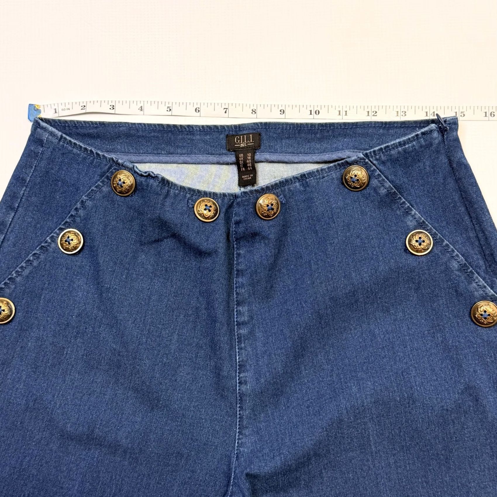 Vintage G.I.L.I. Jeans Womens 10 Blue High Rise Wide Leg Sailor Button Stretch Denim Jeans Size 32" / US 10 / IT 46 - 6 Thumbnail