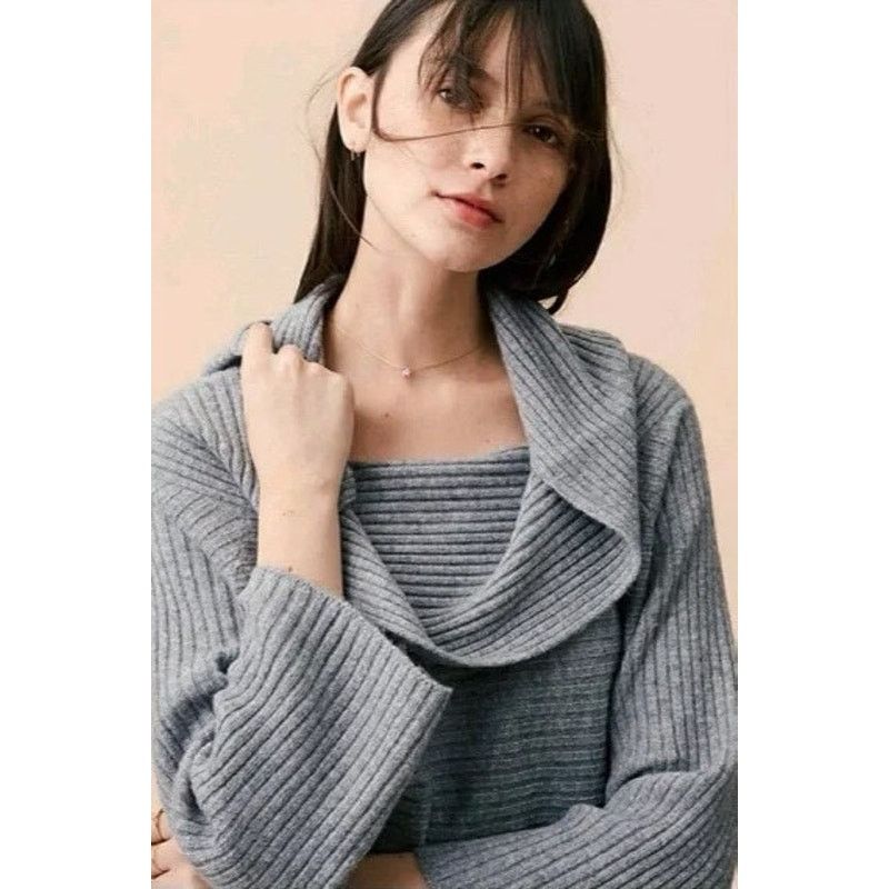 Lou & Grey Lou & Grey Grey Knit Ribbed Off Shoulder Cowl Neck Sweater Size S / US 4 / IT 40 - 7 Thumbnail