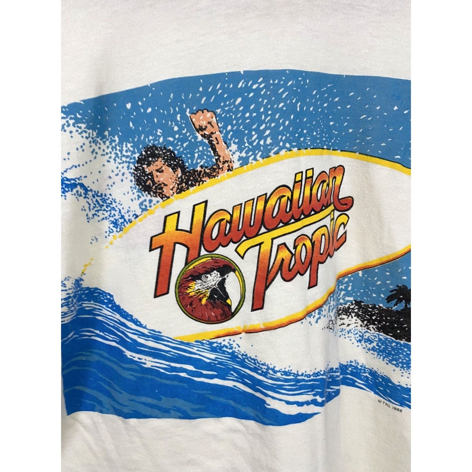 Vintage VTG 80s Hawaiian Tropic Tanning Bold Surf Graphic Hobie Paper Thin T-Shirt L Mens Cream/Beige Size US L / EU 52-54 / 3 - 3 Thumbnail