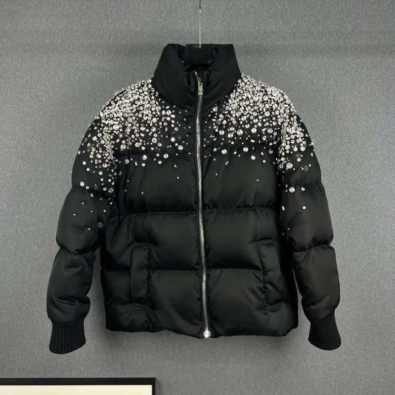 Miu Miu Black Puffer Jacket with Embellishments 0089