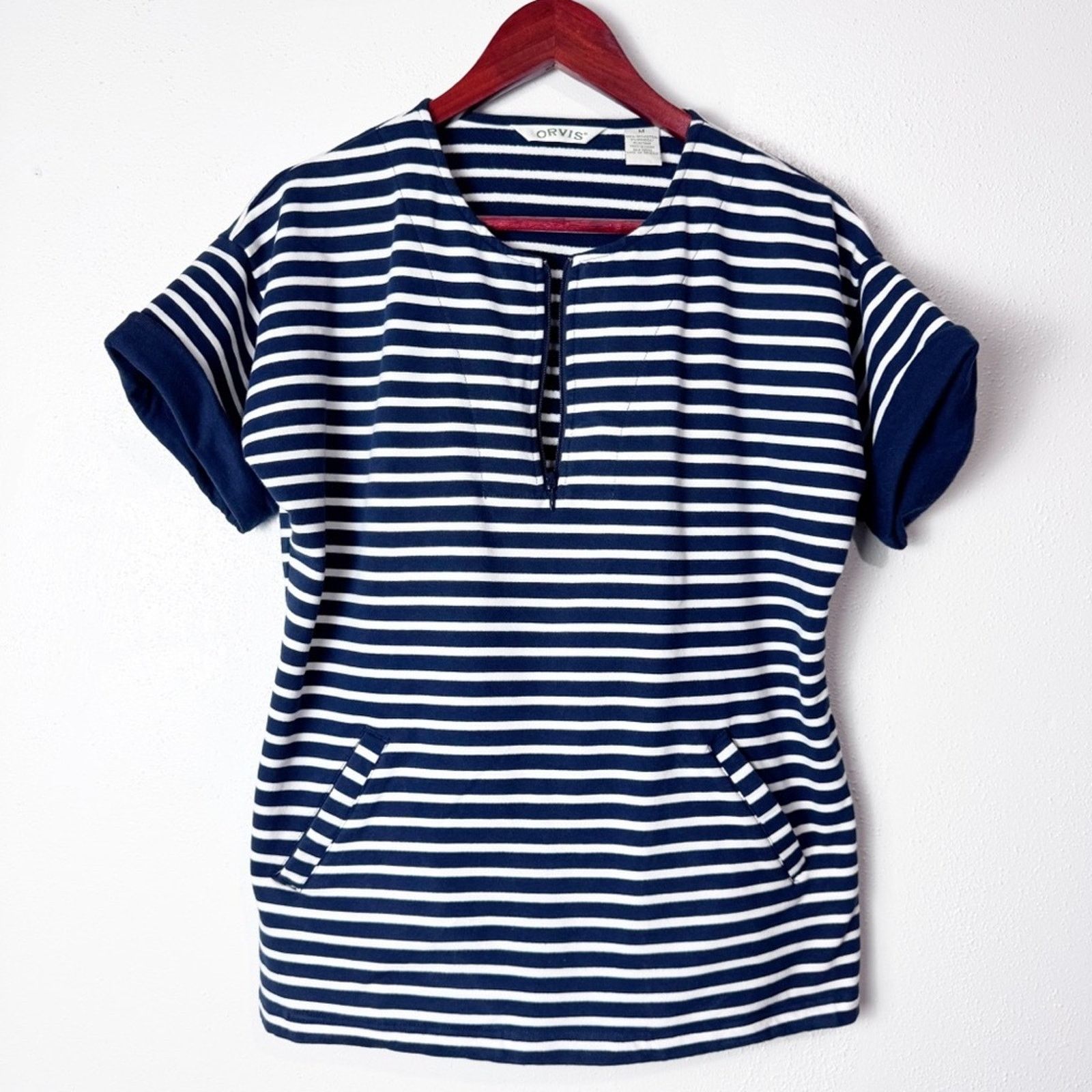 Orvis Orvis Navy & White Striped 3/4 Zip Popover Top Womens Med Size M / US 6-8 / IT 42-44 - 2 Thumbnail