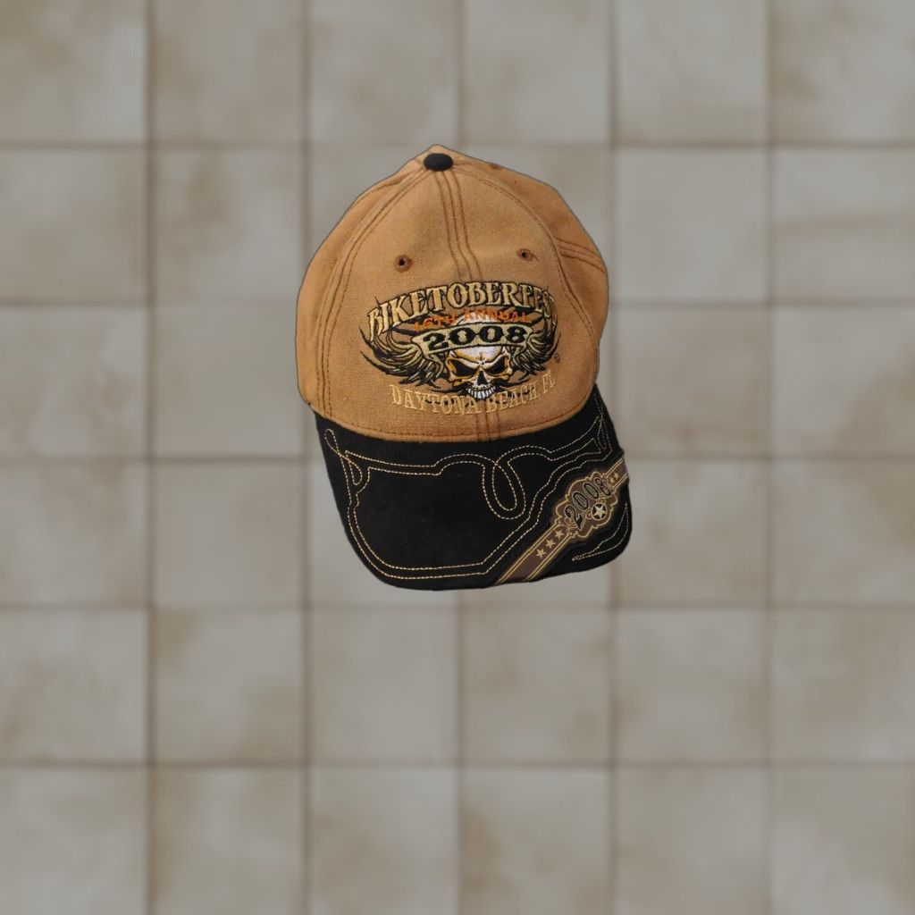 Vintage VINTAGE Biketoberfest Hat Cap Strap Back Brown Black Embroidered Daytona Beach 2008 Mens Size ONE SIZE - 1 Thumbnail