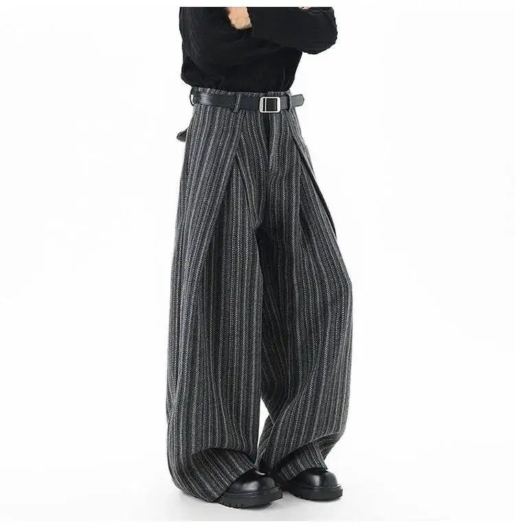 Japanese Brand Trousers Striped Woolen Pleated Wide Leg Pants Size US 30 / EU 46 - 4 Thumbnail