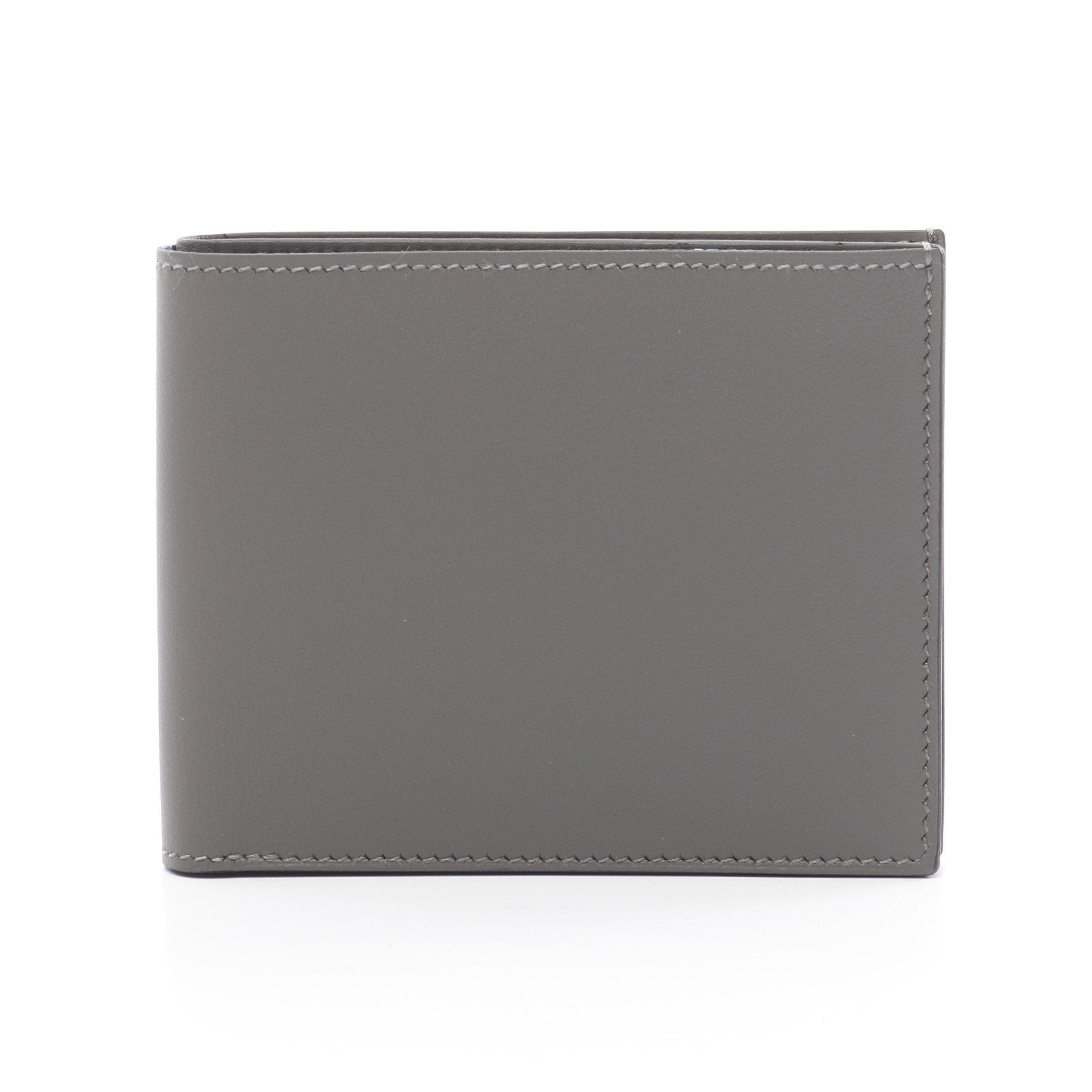 Hermes Citizen Twill Compact Grimeyer Card Case Wallet Veau Swift Gray B Stamp