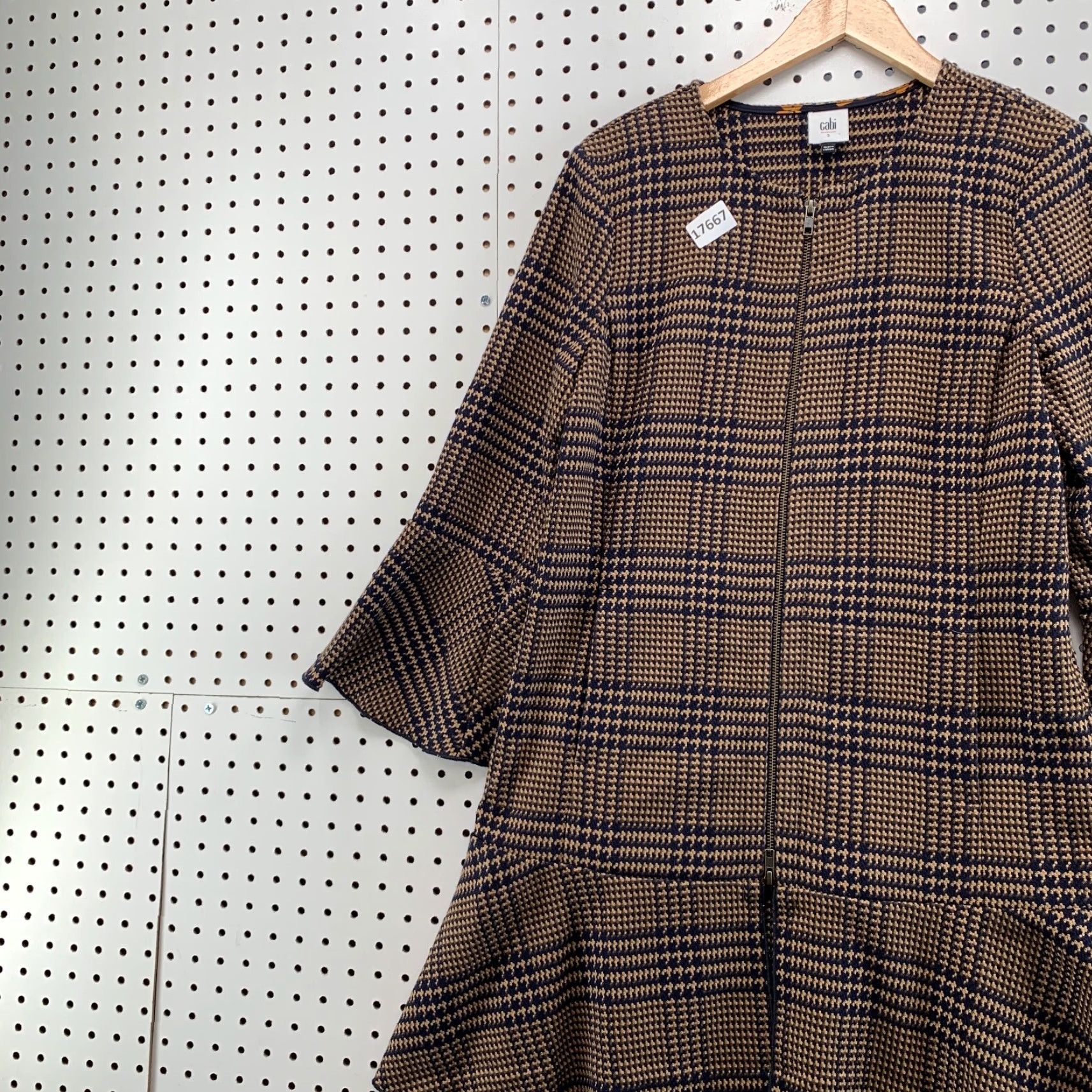 Vintage Cabi Jacket Zip Brown Small Flounce Classic Tartan Plaid Houndstooth 3902 Size S / US 4 / IT 40 - 4 Thumbnail