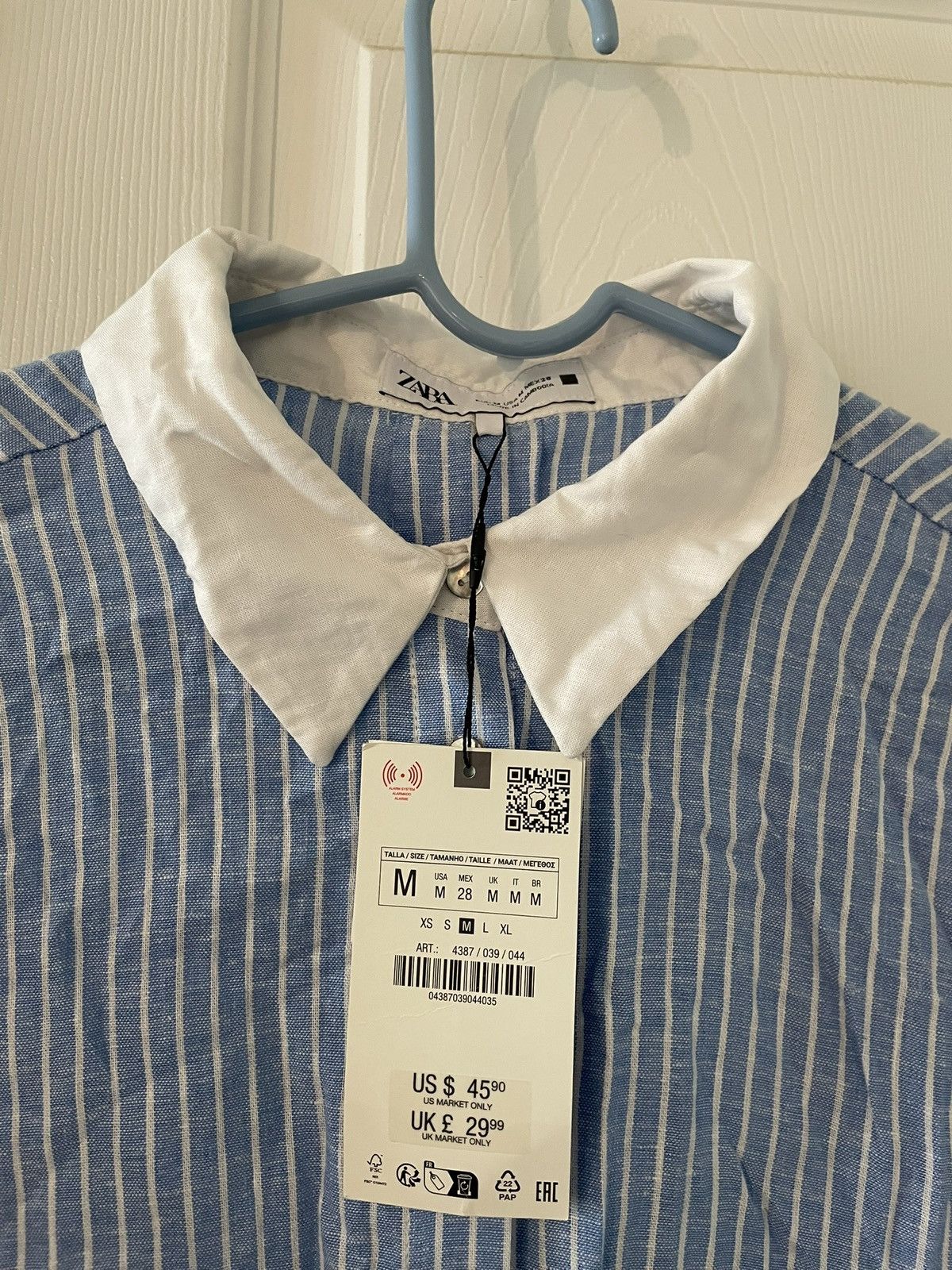 Zara Zara Blue & White Pinstripe Button Up Blouse SZ M NWT Size M / US 6-8 / IT 42-44 - 4 Thumbnail