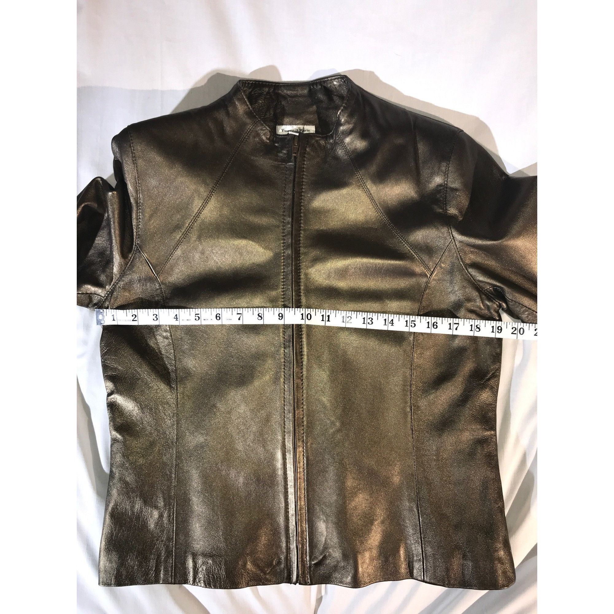 Vintage Yvonne le Marie Women's Metallic Olive Leather Jacket Size L / US 10 / IT 46 - 5 Thumbnail
