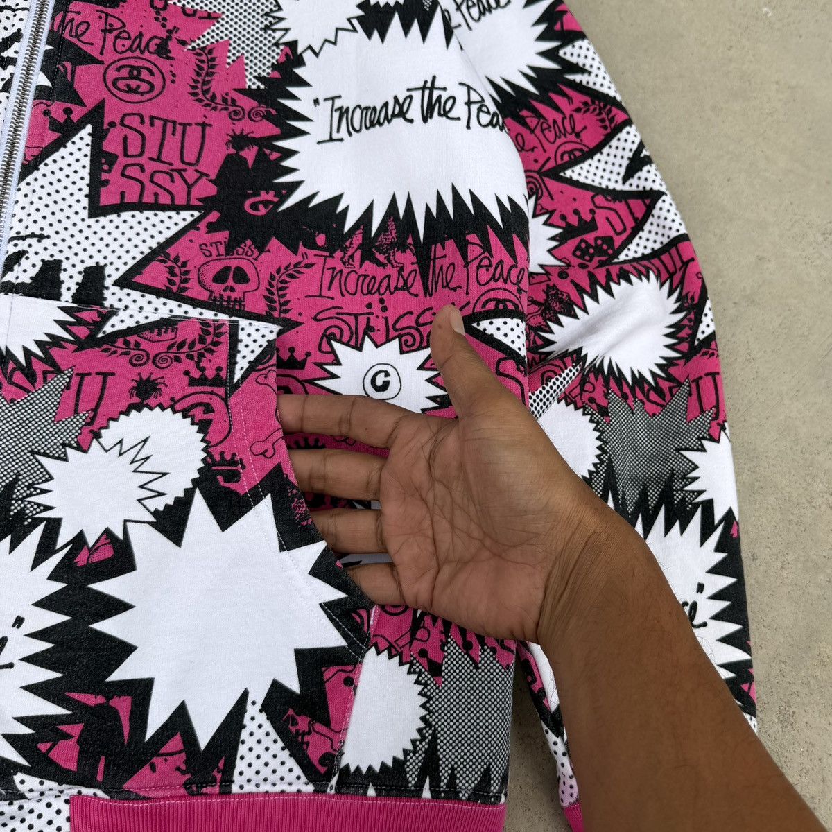 Stussy Stüssy Zip Hoodie All Over Print Pink Graphic Streetwear Size US L / EU 52-54 / 3 - 4 Thumbnail