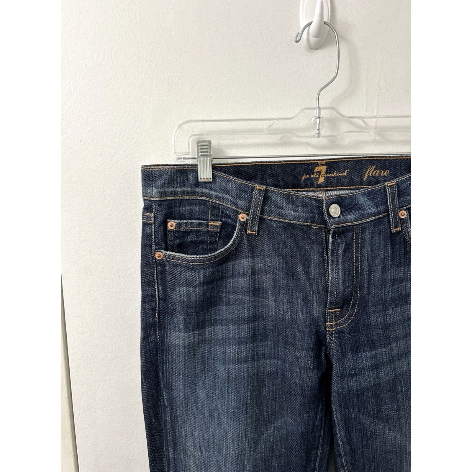 7 For All Mankind VTG 7 For All Mankind Flare Jeans Womens 31x30 Dark Wash Made In USA YKK Denim Size 24" / US 00 / IT 34 - 4 Thumbnail