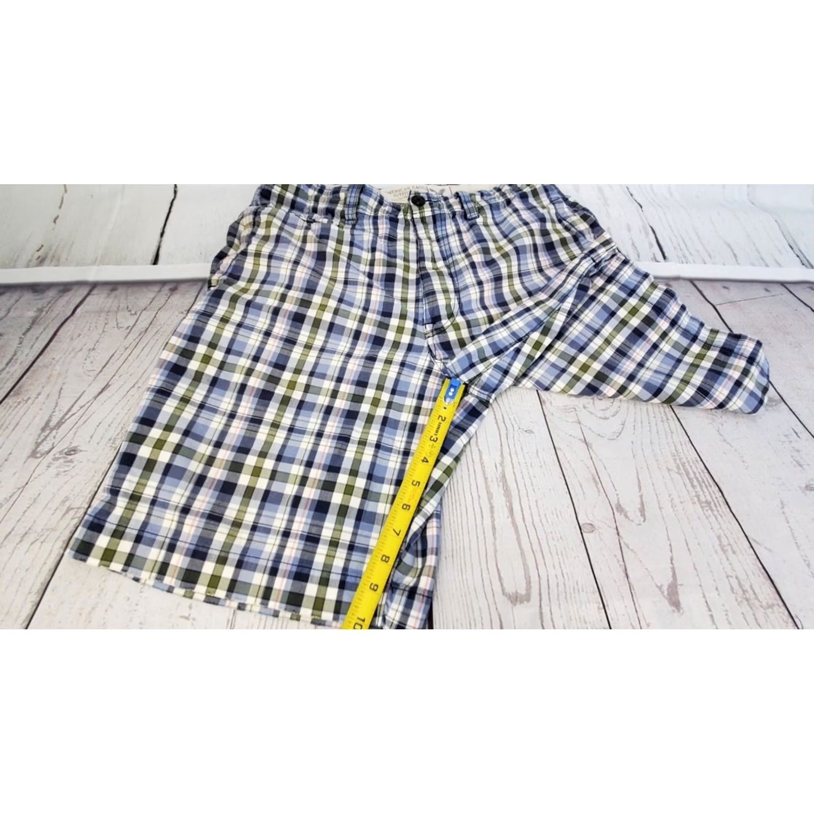 American Eagle Outfitters VINTAGE American Eagle Shorts Men 33 Blue Green Plaid Zip Button Casual Chino Pockets Size US 33 - 3 Thumbnail