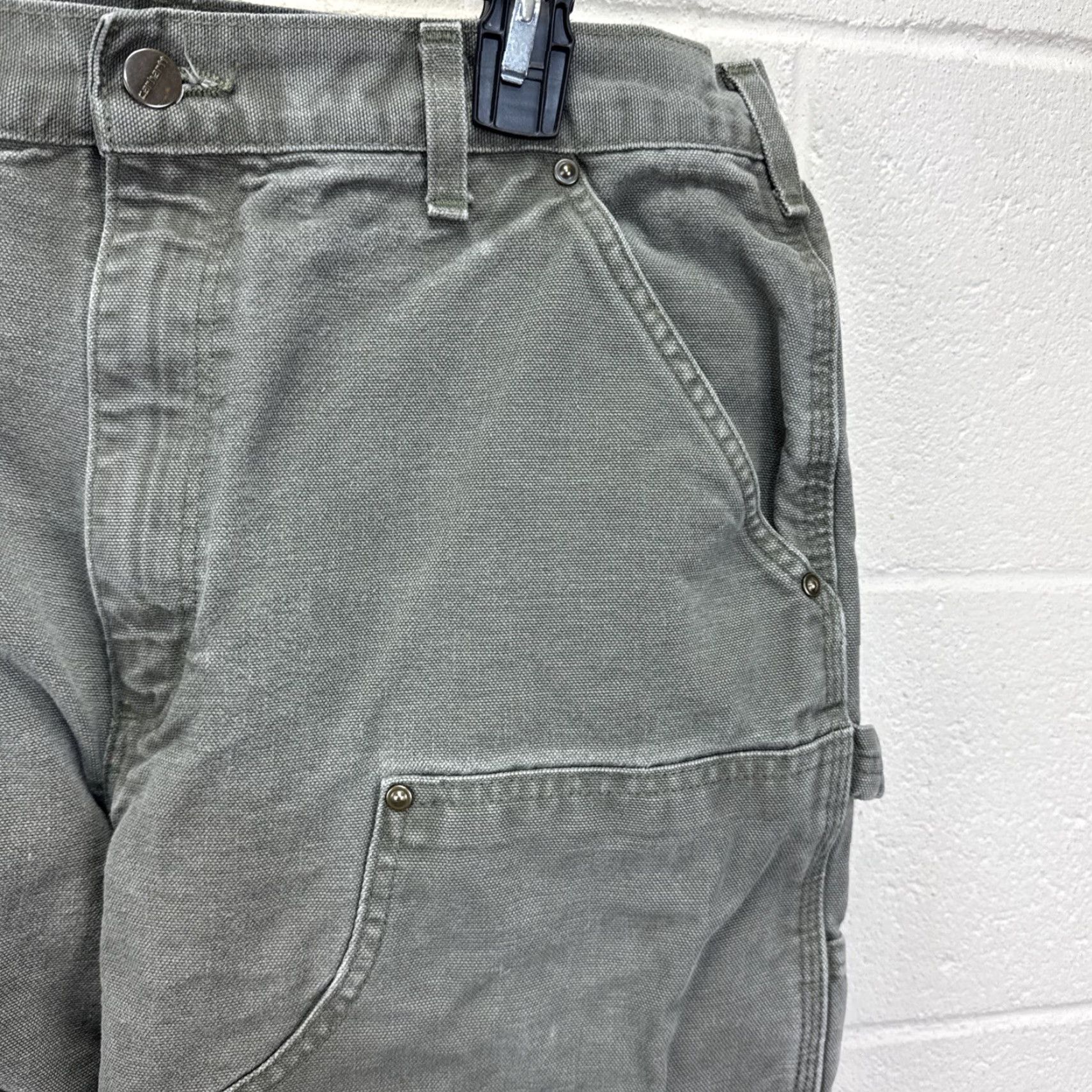VINTAGE Carhartt Pants Men 34x32 Green Canvas 5-Pocket Dungaree Double Knee Workwear Casual 90s Grunge Mens