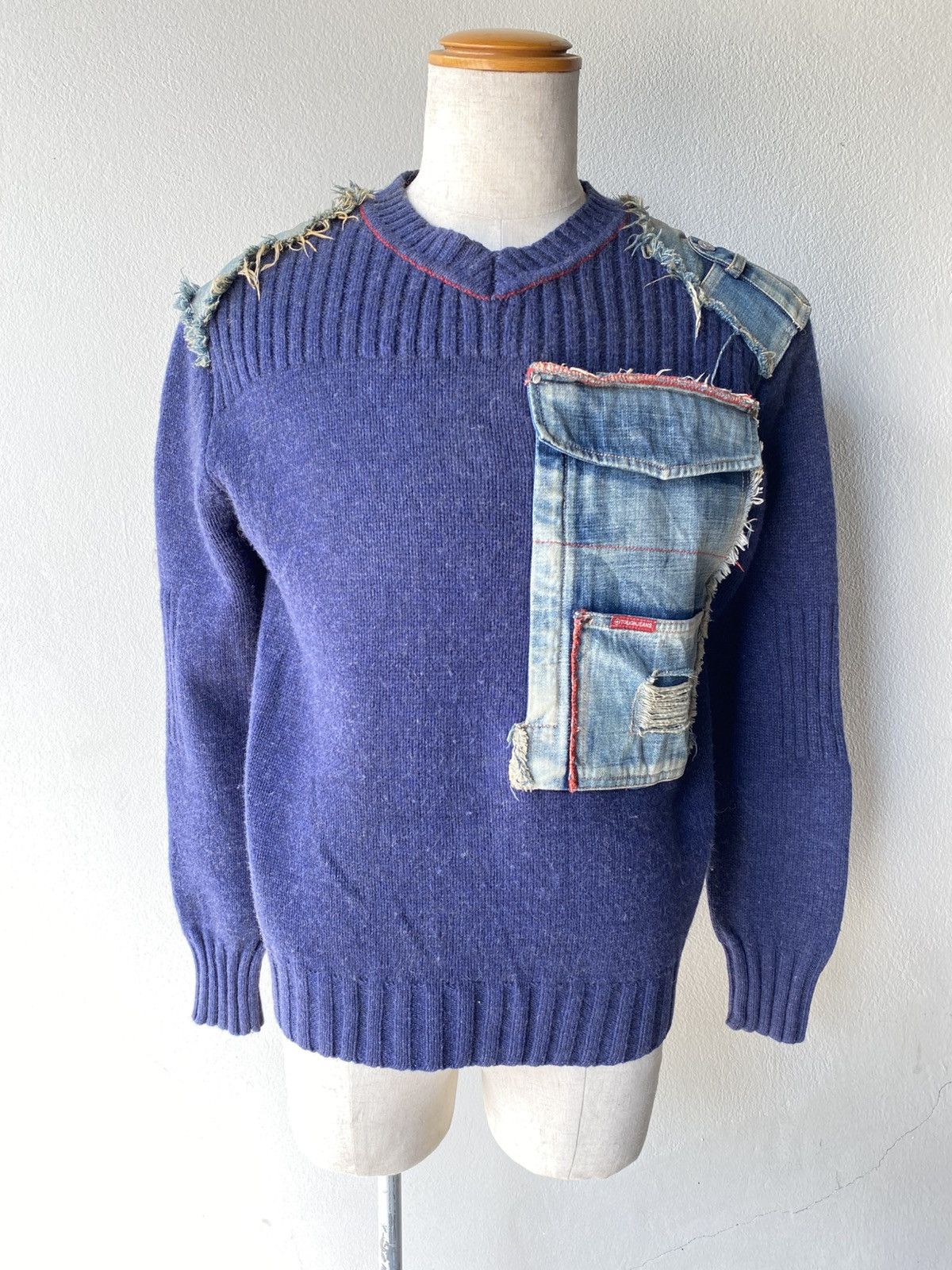 Darn Tough × Designer TOUGH JEANS Indigo Denim Patch Knit Size US XL / EU 56 / 4 - 4 Thumbnail