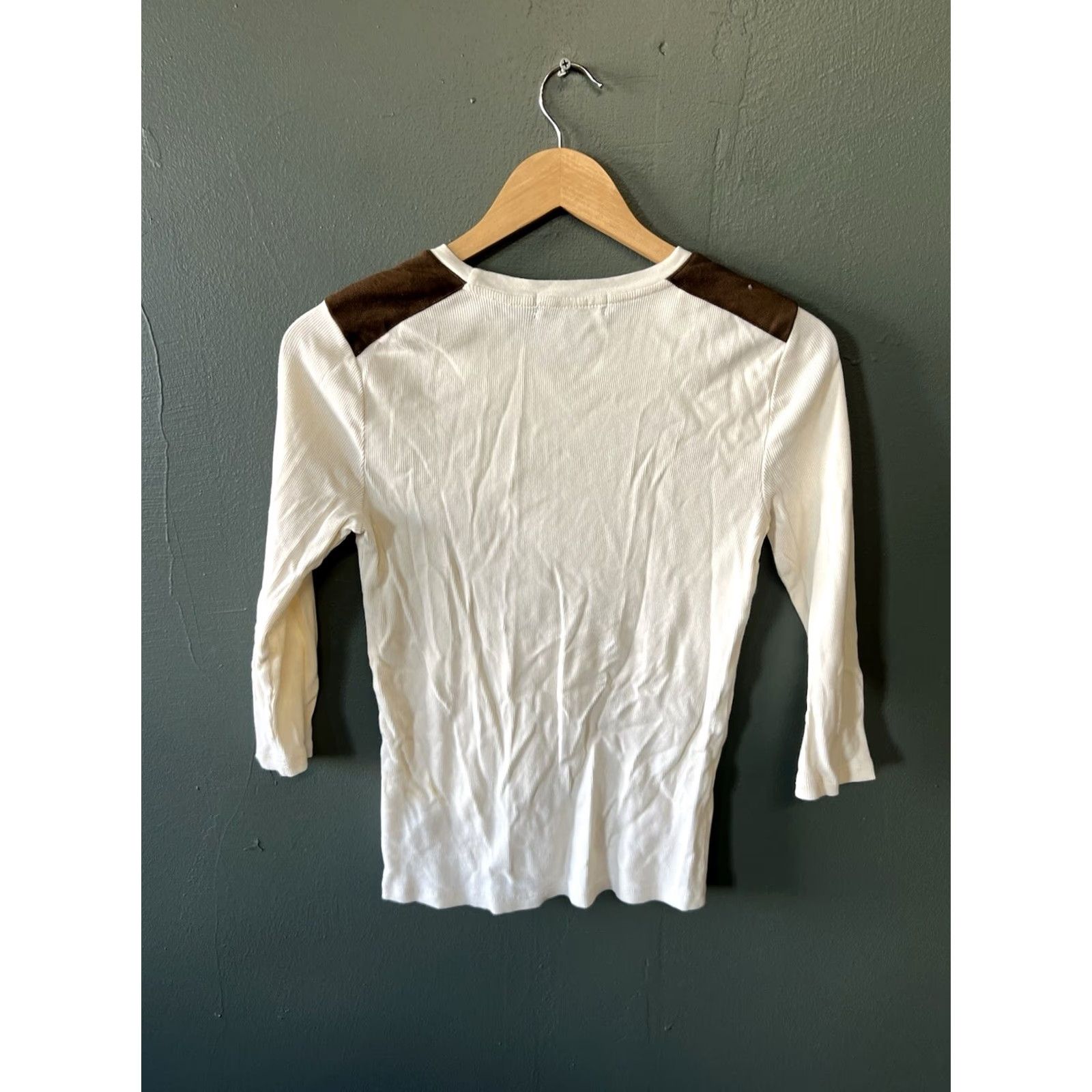 Ralph Lauren Ralph Lauren Petite M Beige Rib Knit Top Leather Zipper Shoulders Shirt Womens PM Beige Zipper Knit 100% Cotton Casual Business Size M / US 6-8 / IT 42-44 - 2 Thumbnail