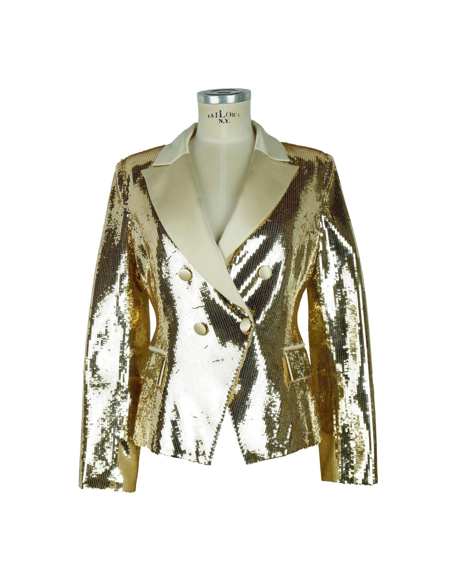 image of Elisabetta Franchi Sequined Double-Breasted Jacket in Yellow, Women's (Size Medium)