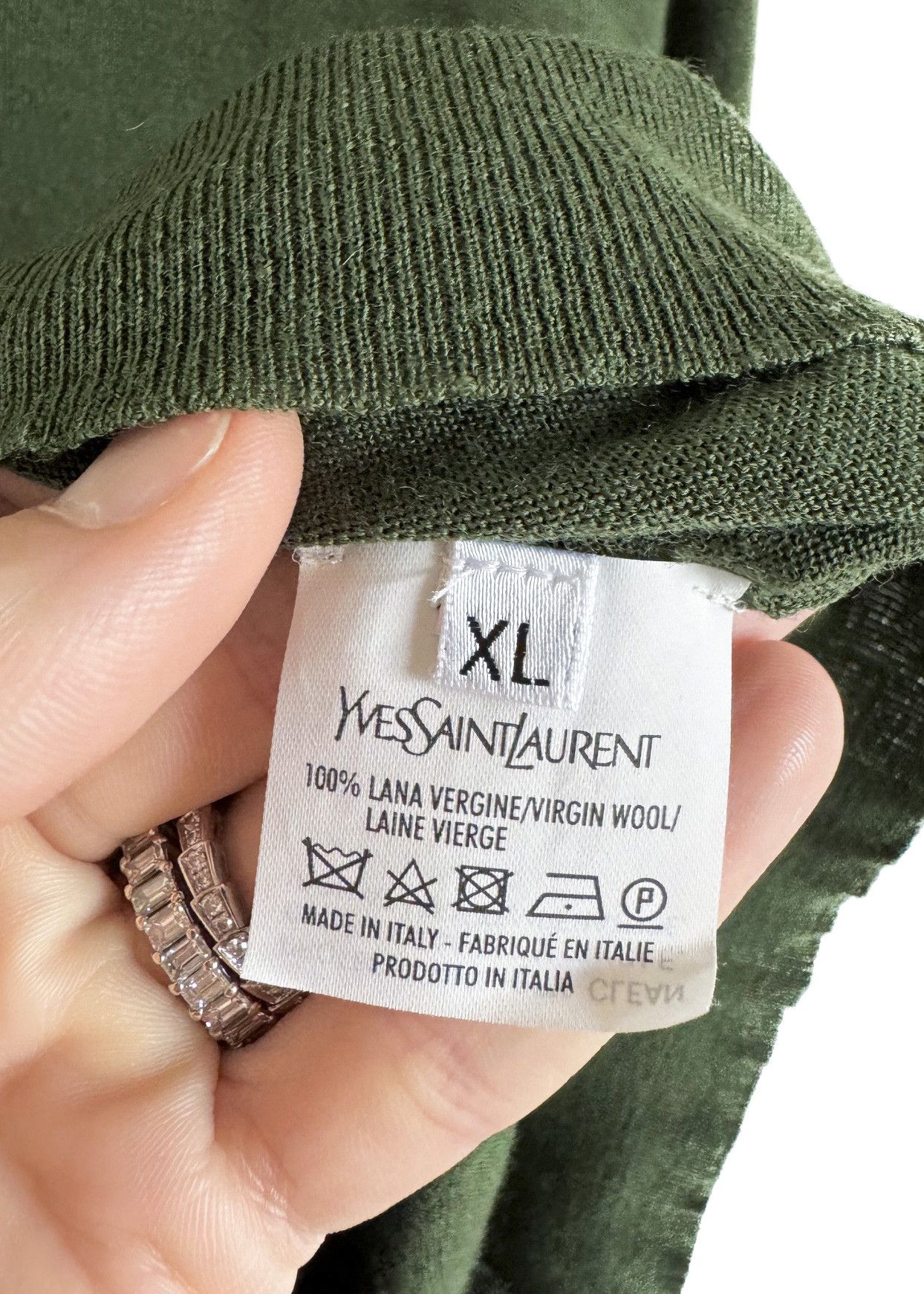 Yves Saint Laurent Yves Saint Laurent Green Wool V-neck Sweater Size US XL / EU 56 / 4 - 9 Thumbnail