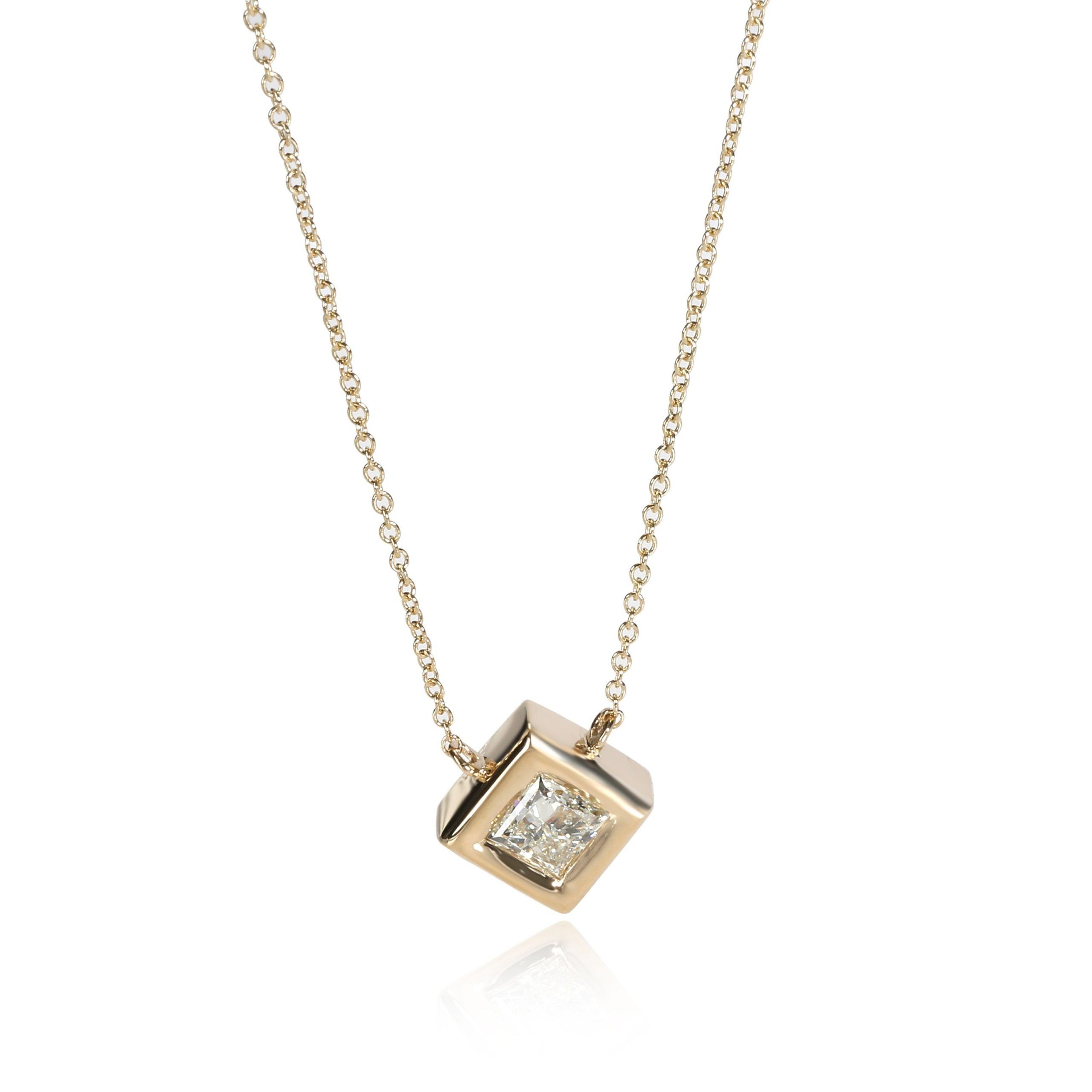 image of Van Cleef Arpels Gia Certified Princess Cut Bezel Set Diamond Necklace In 14K Yellow Gold 0.90 Ct, 