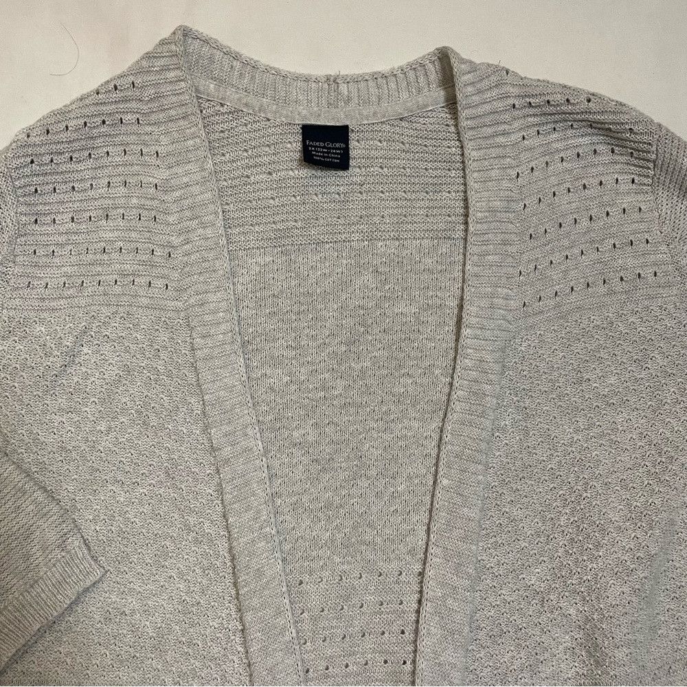 Faded Glory Faded Glory Open Front Cotton 3/4 Sleeve Grey Cardigan Size Size 3XL / US 20-22 - 8 Thumbnail