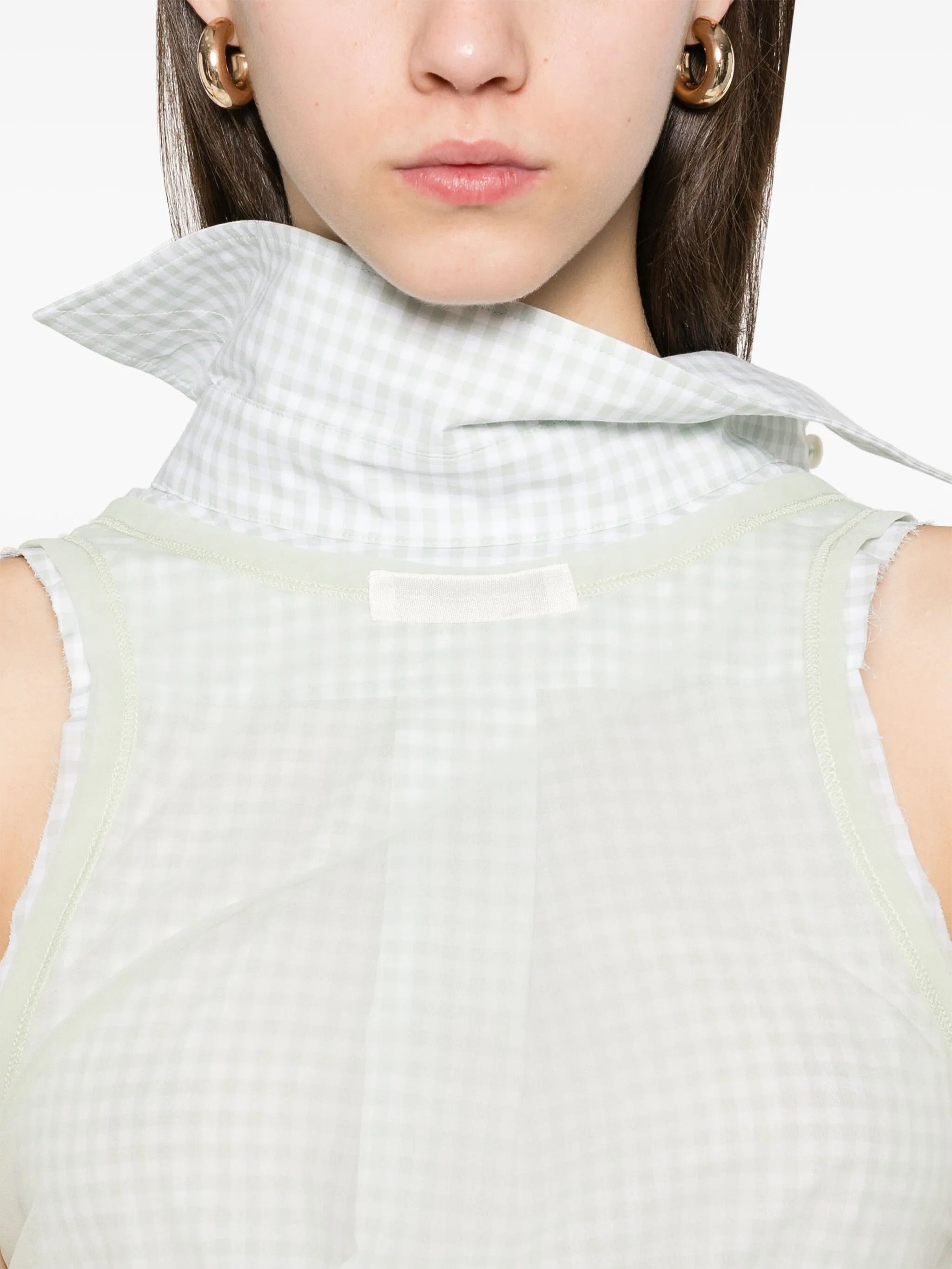 Maison Margiela o1w1db10526 Checkered Sleeveless Shirt in Light Green Size M / US 6-8 / IT 42-44 - 5 Thumbnail