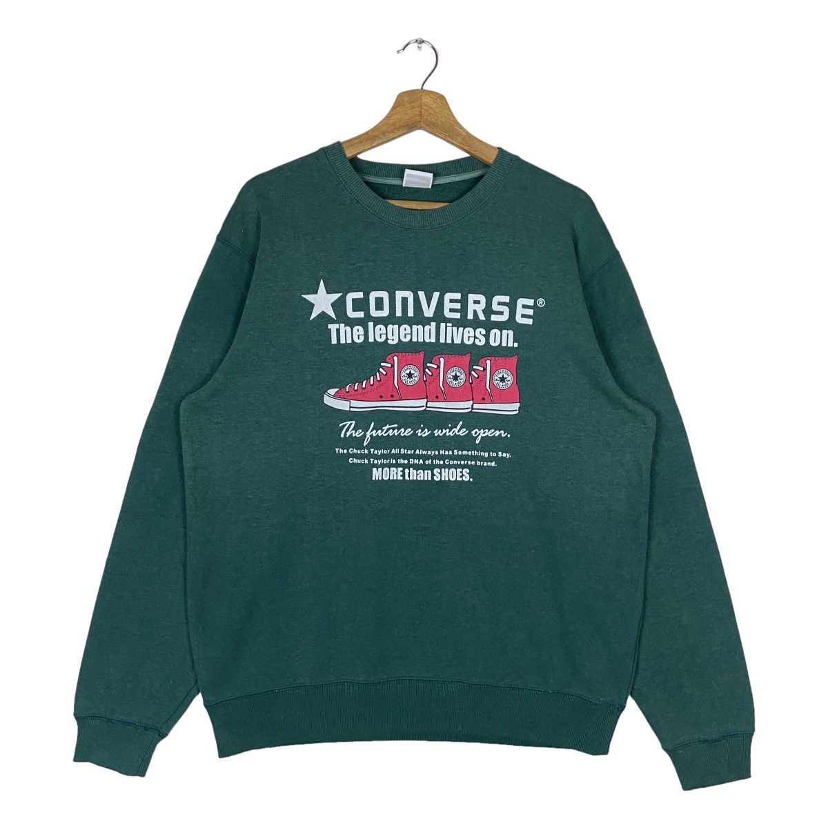 Image of Vintage Converse Spell Out Pullover Jumper Sweatshirt in Green, Men's (Size XL)