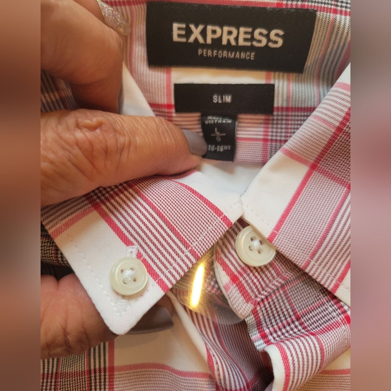 Express EXPRESS Men's Long Sleeve Red White Black Plaid Button Front Size US L / EU 52-54 / 3 - 6 Thumbnail