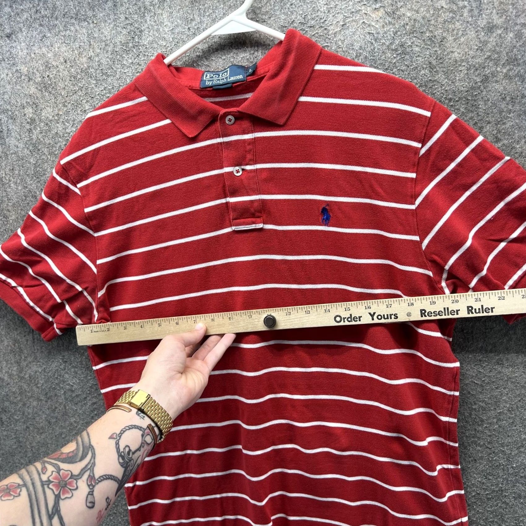 Polo Ralph Lauren Polo Ralph Lauren Shirt Mens Large Red White Stripe Pony Logo Polo Short Sleeve Size US L / EU 52-54 / 3 - 6 Thumbnail