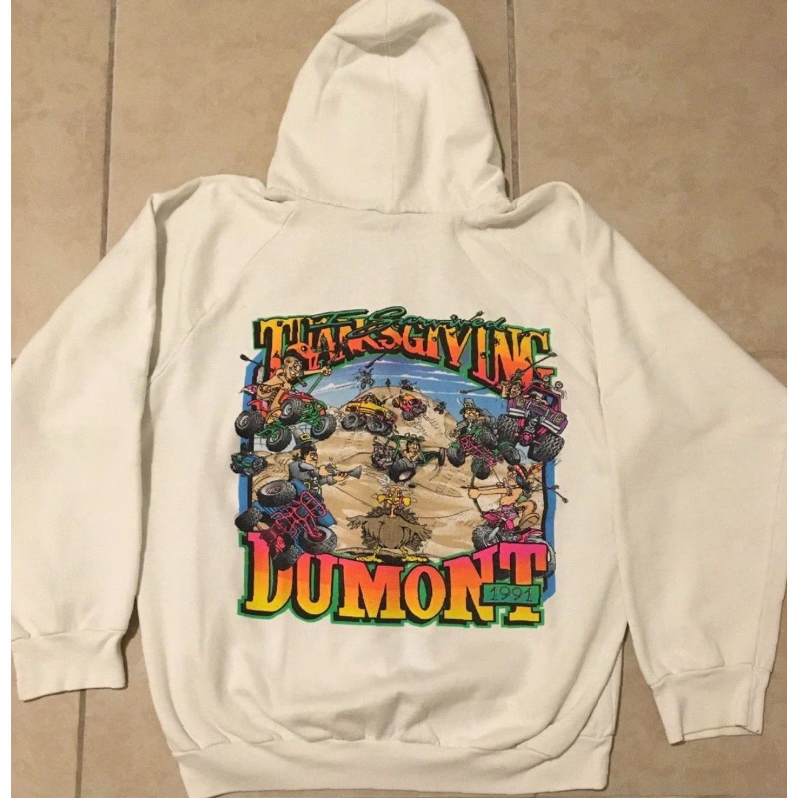 Vintage VINTAGE 90s I Survived Dumont Thanksgiving Faded Hoodie S Mens White Motocross Racing Grunge MX USA USA Size US S / EU 44-46 / 1 - 2 Thumbnail