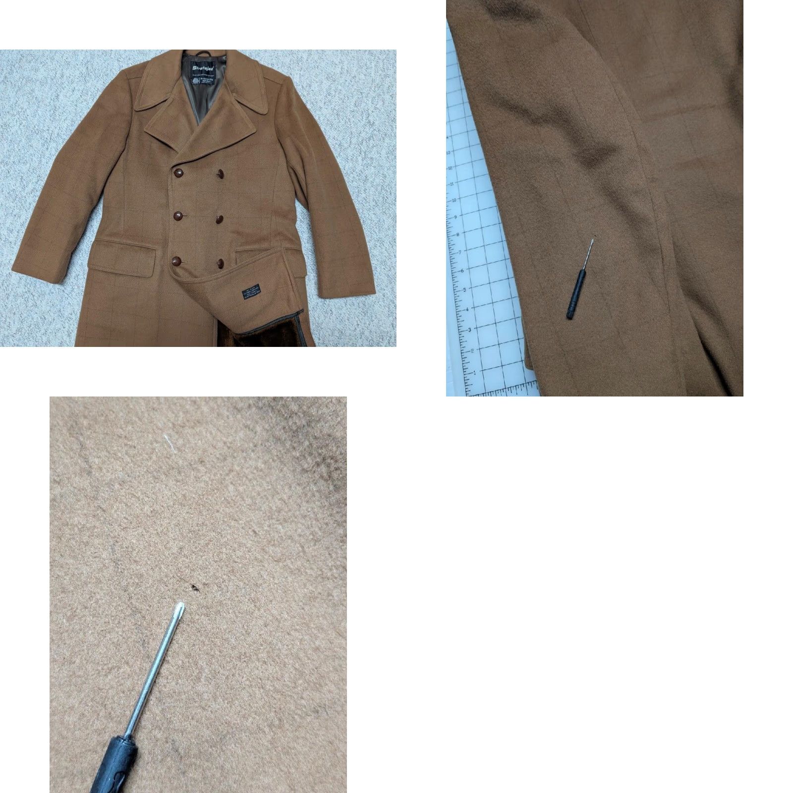 Doublet VINTAGE Stratojac OVERCOAT Shirt Mens 40 Brown Wool Flannel Double Breasted 1970s USA Made Sherpa Patten: Windowpane Size US M / EU 48-50 / 2 - 9 Thumbnail