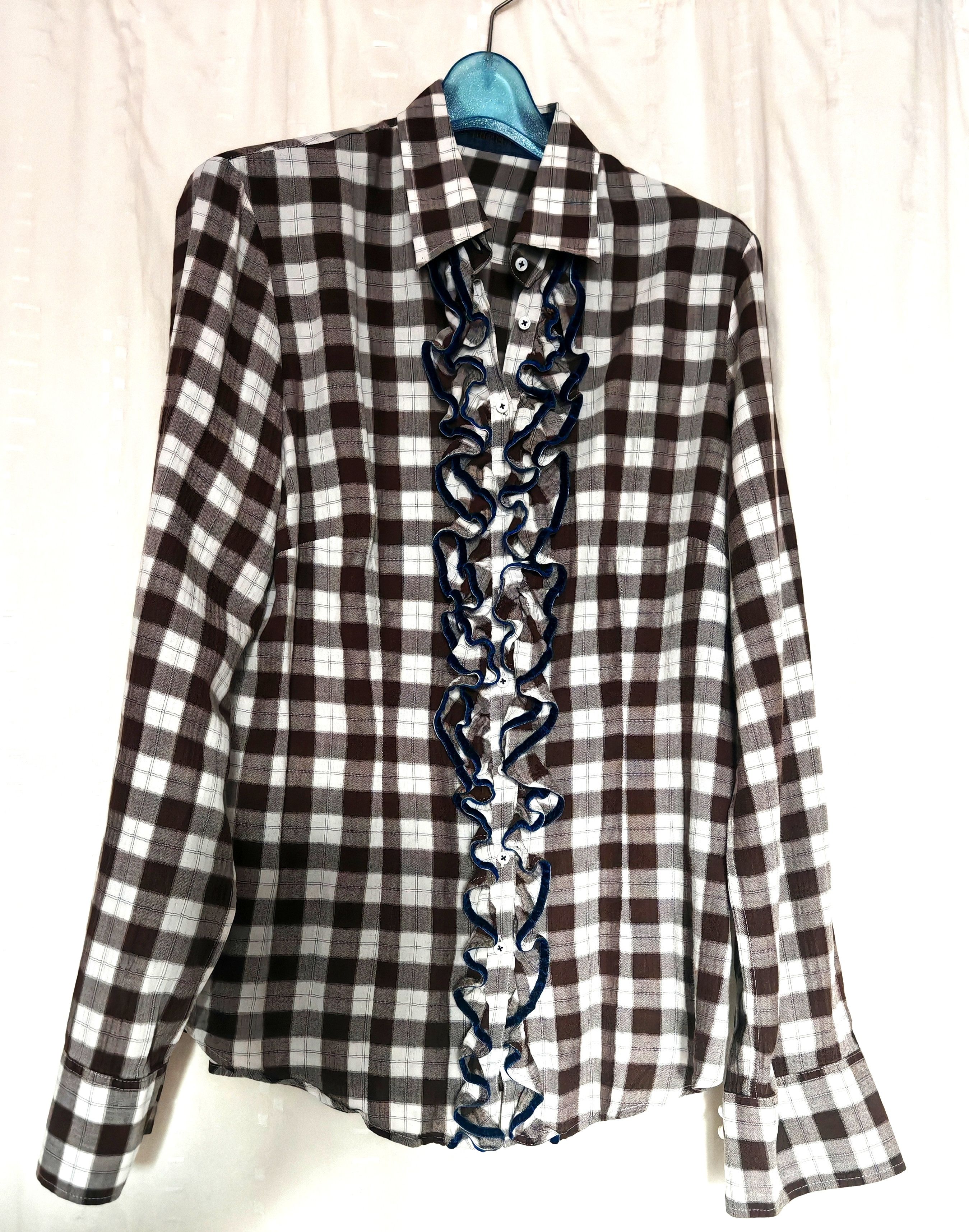 Vintage Rare VTG Checked Flannel Button Up Shirt Ruffled Front Size M / US 6-8 / IT 42-44 - 1 Thumbnail