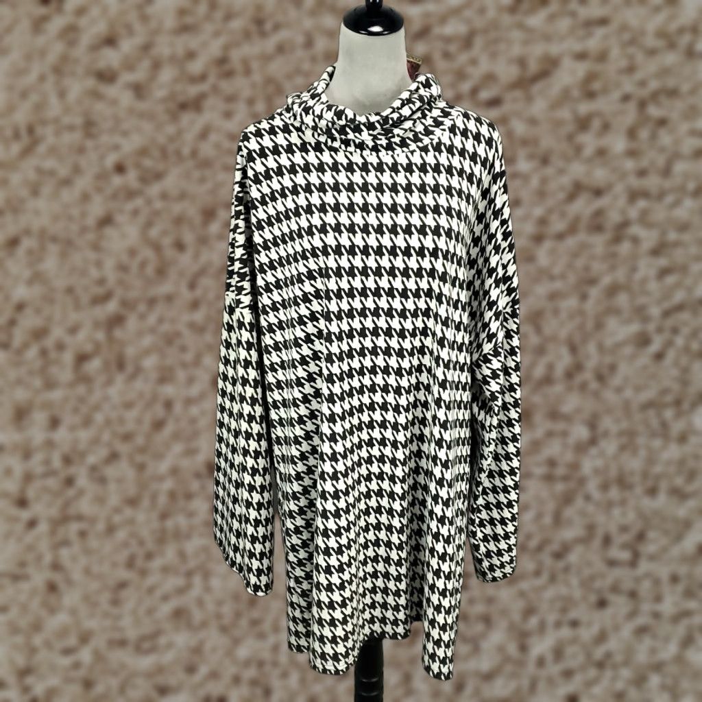 Boohoo New Dress Womens Size 18 Black White Houndstooth Mock Roll Neck Flare Sleeve NWT Womens Size XXL / US 16-18 / IT 52-54 - 1 Thumbnail