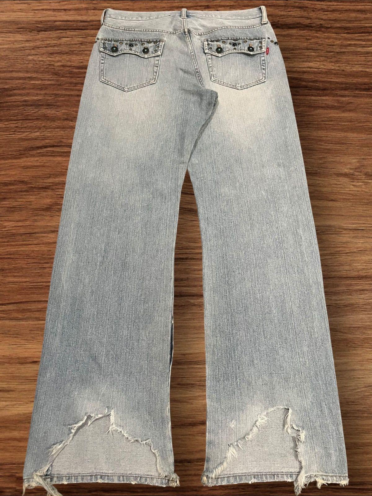 Le Grande Bleu (L.G.B.) ⚡️Sick⚡️Japanese Brand Pluvious Rhinestone Frayed Leg Jeans Size US 34 / EU 50 - 1 Thumbnail